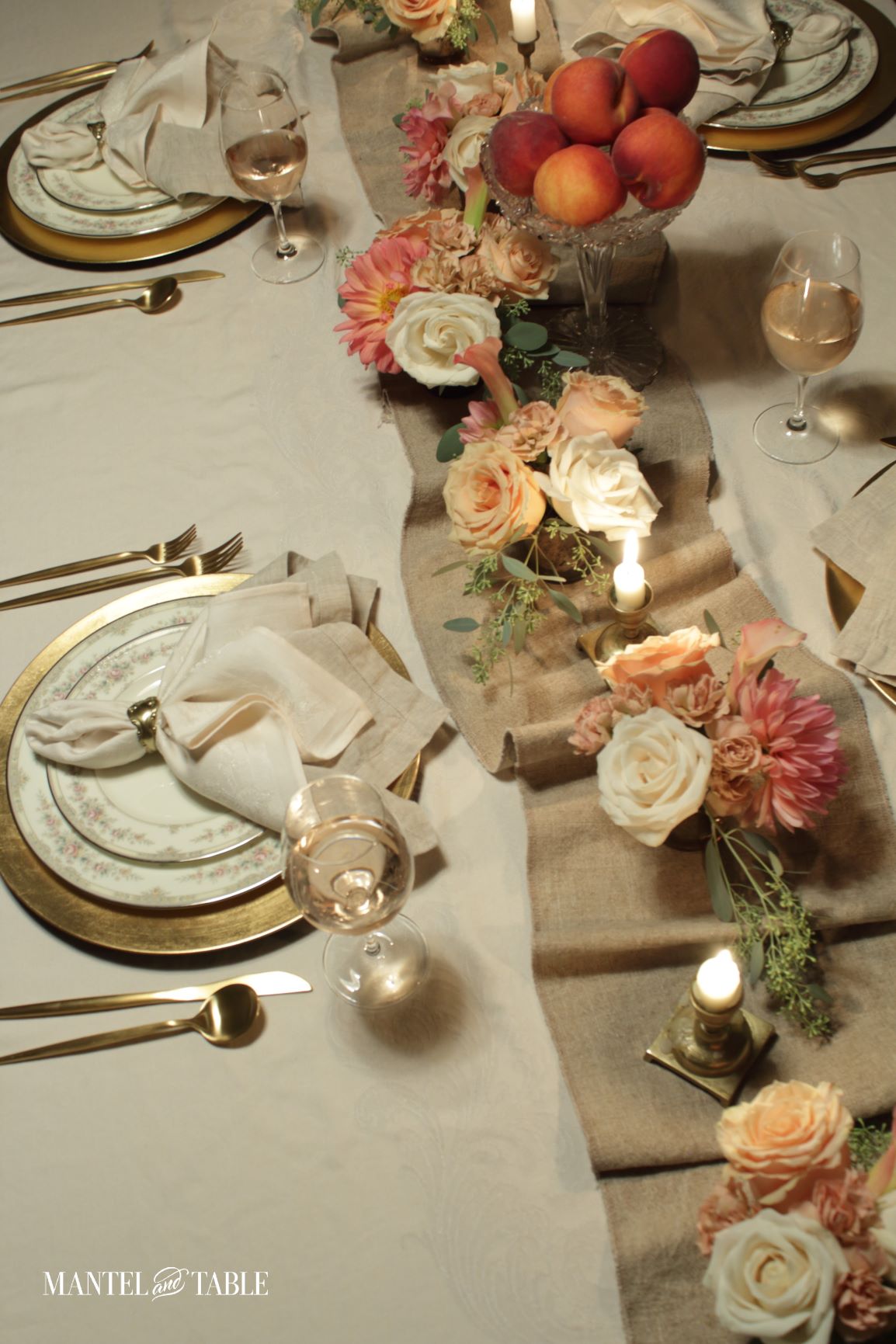 Peach tablescape from above