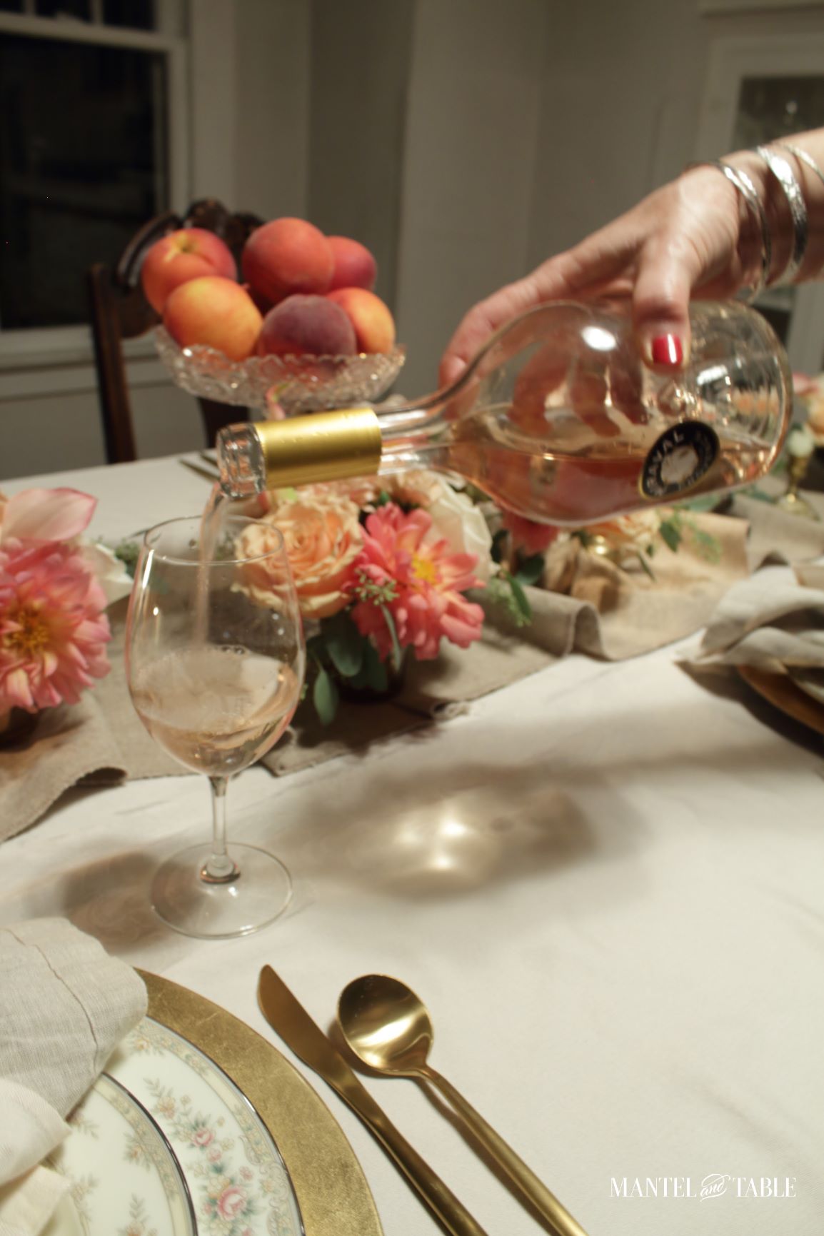 Pouring a glass of wine from the bottle