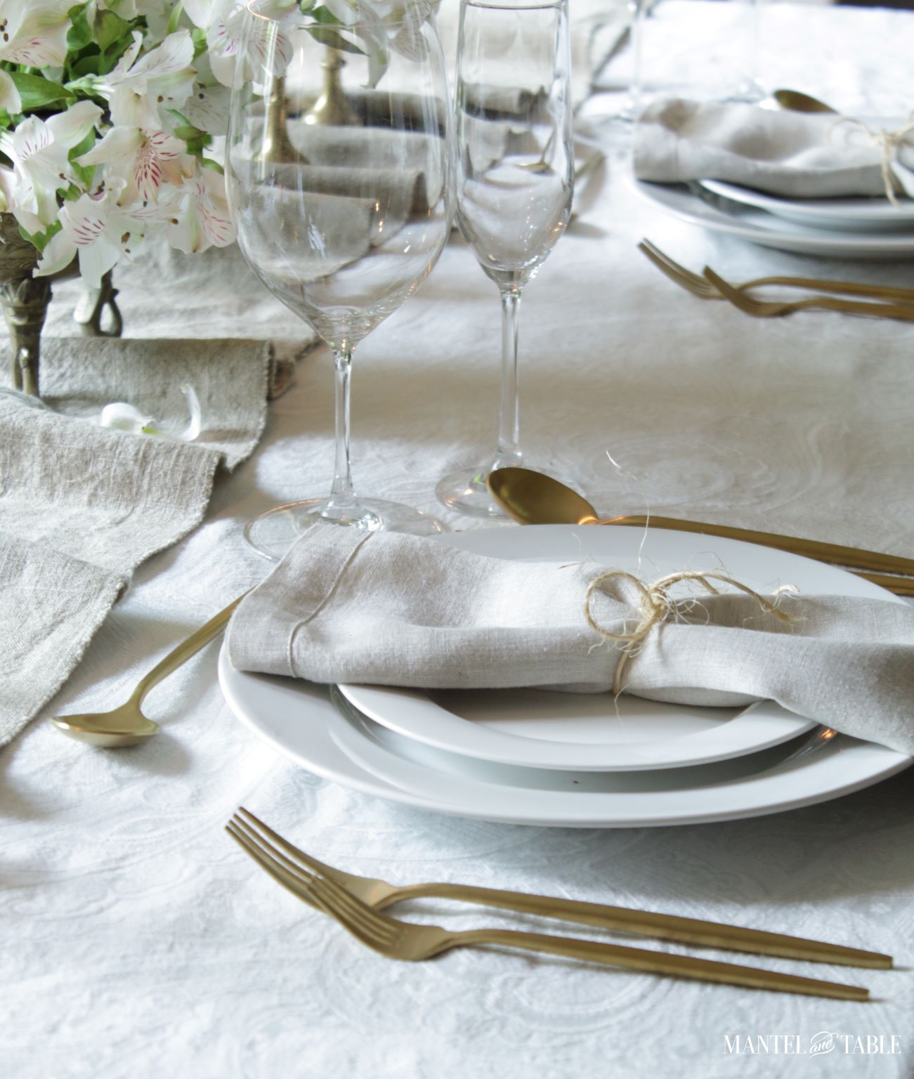 Place setting with Riedel wine glasses