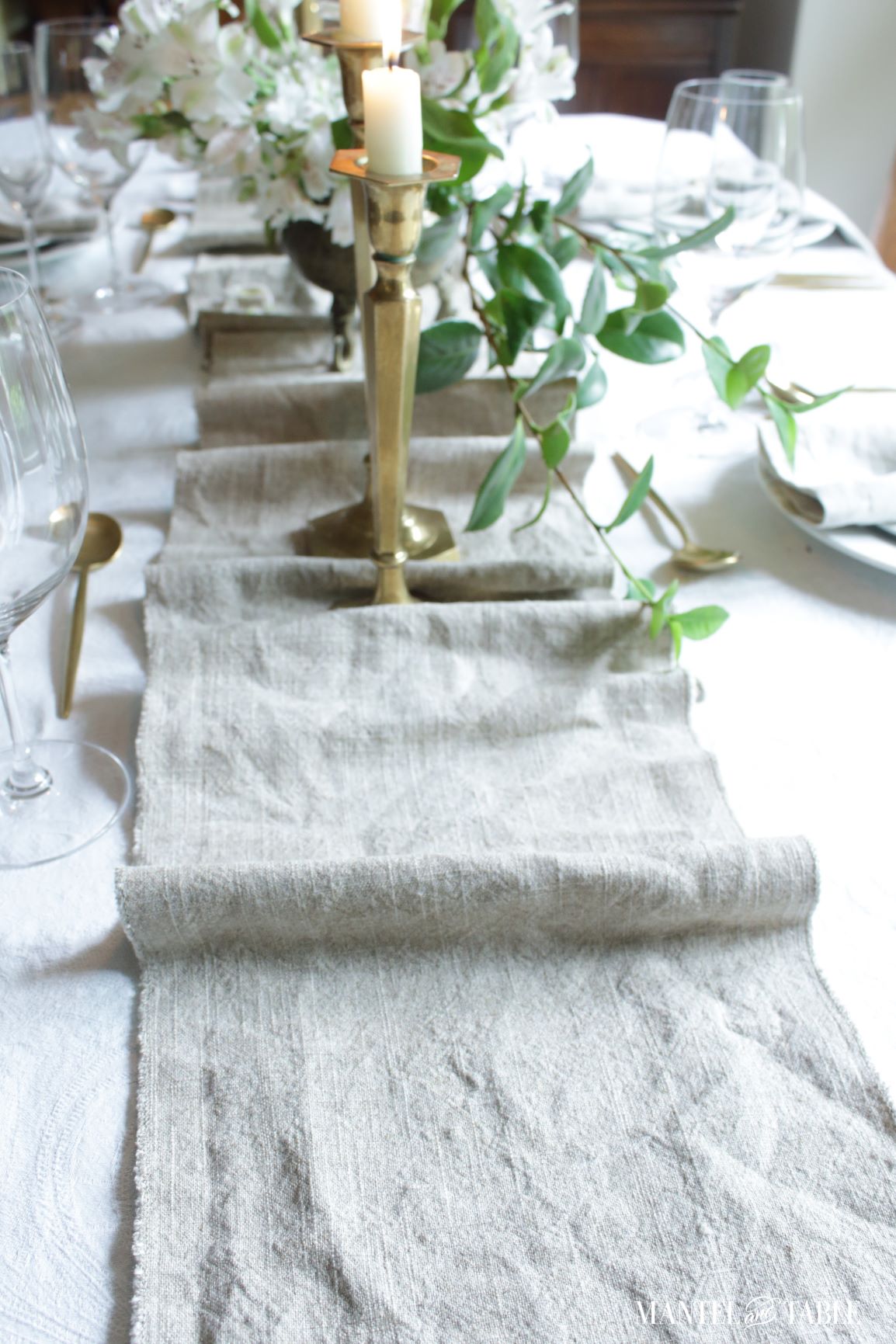 Long view of linen runner on table