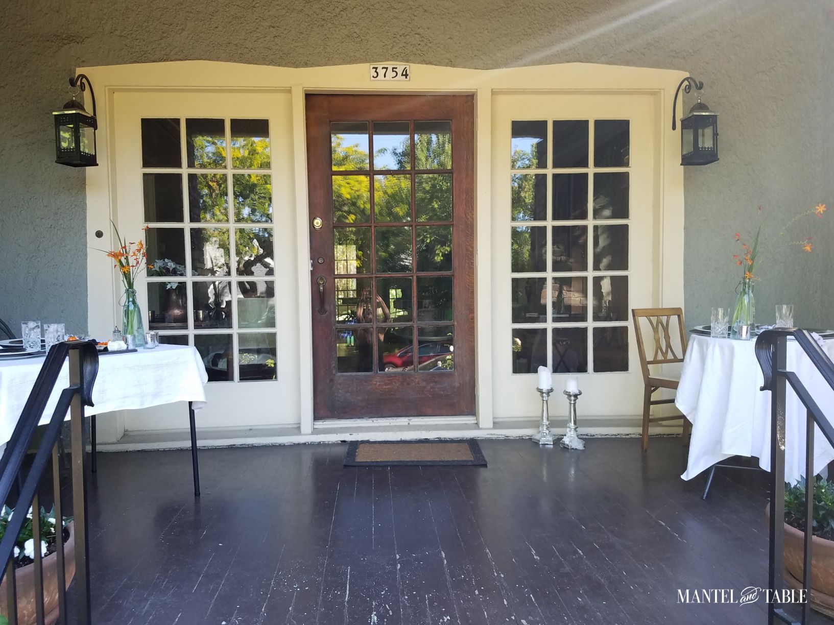 Social Distancing dinner tables on porch