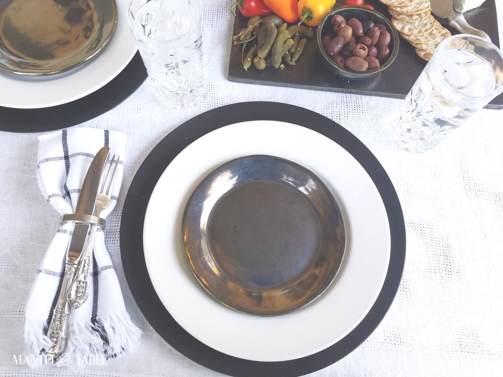 Closeup of table setting at a social distancing dinner