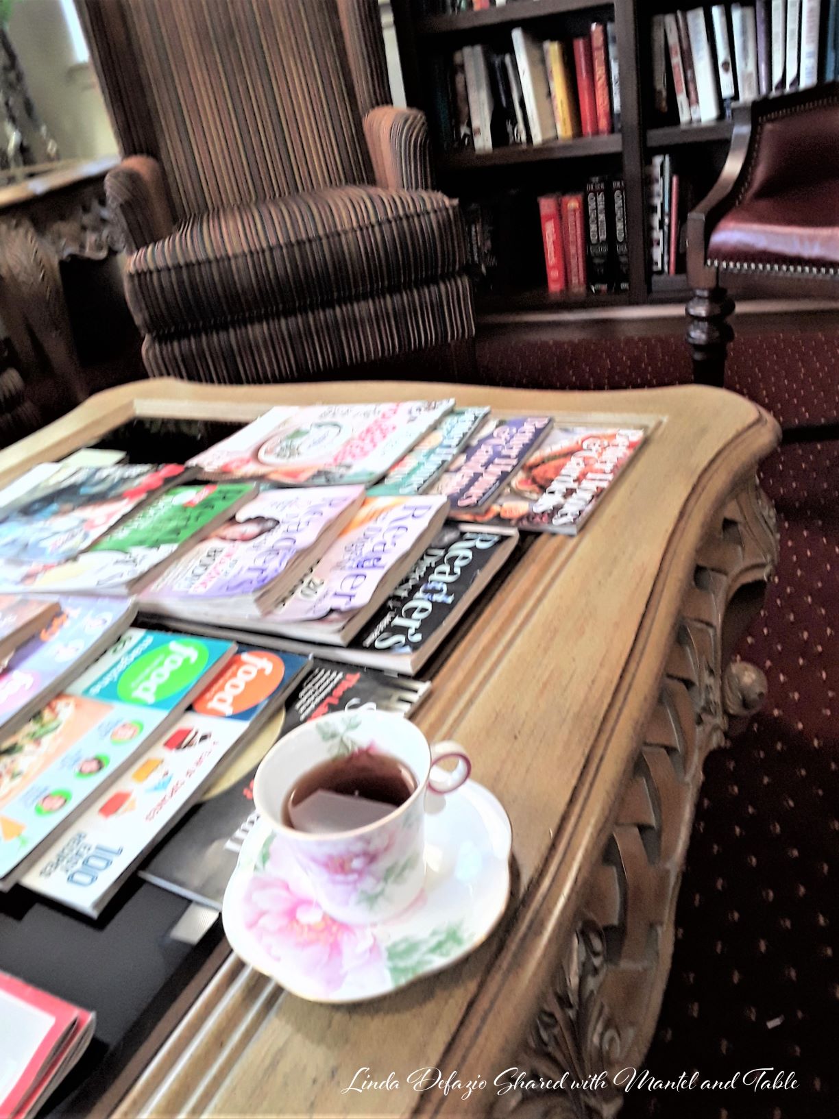 Teacup on a library magazine table