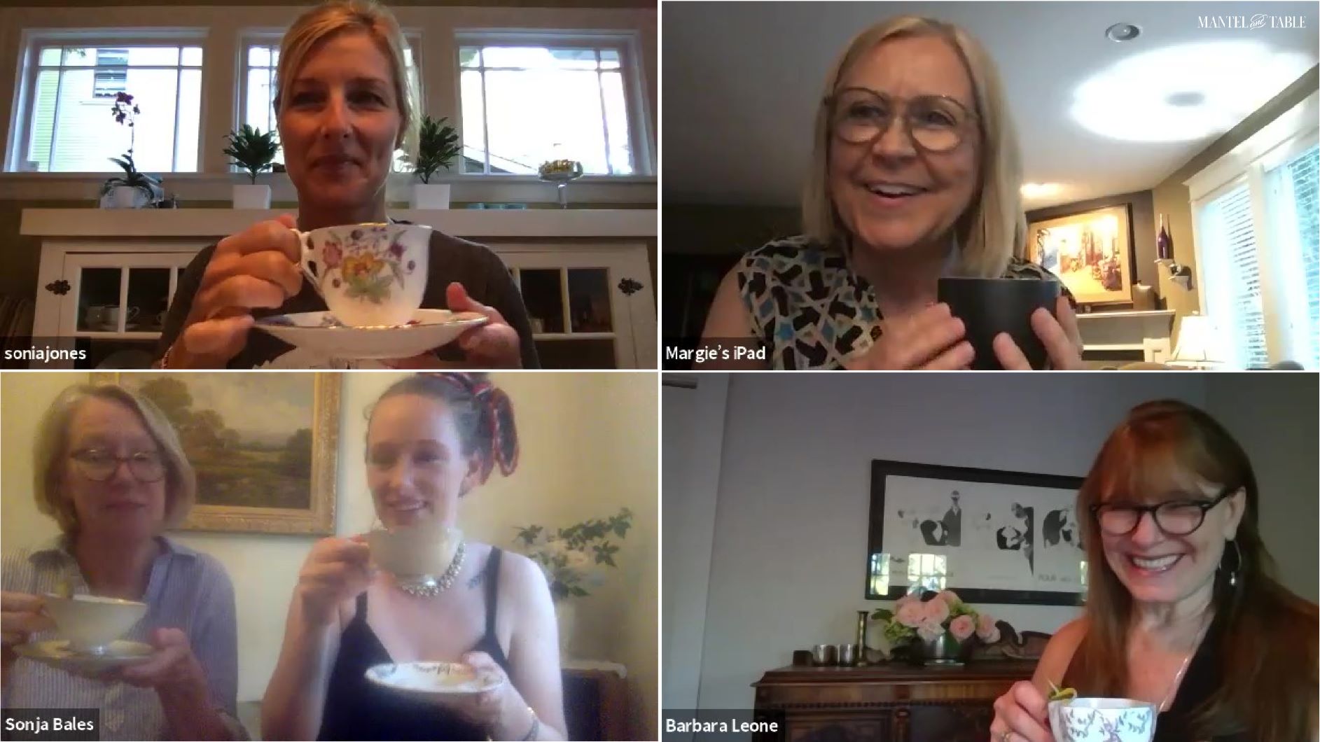 Five friends in a virtual cocktail party