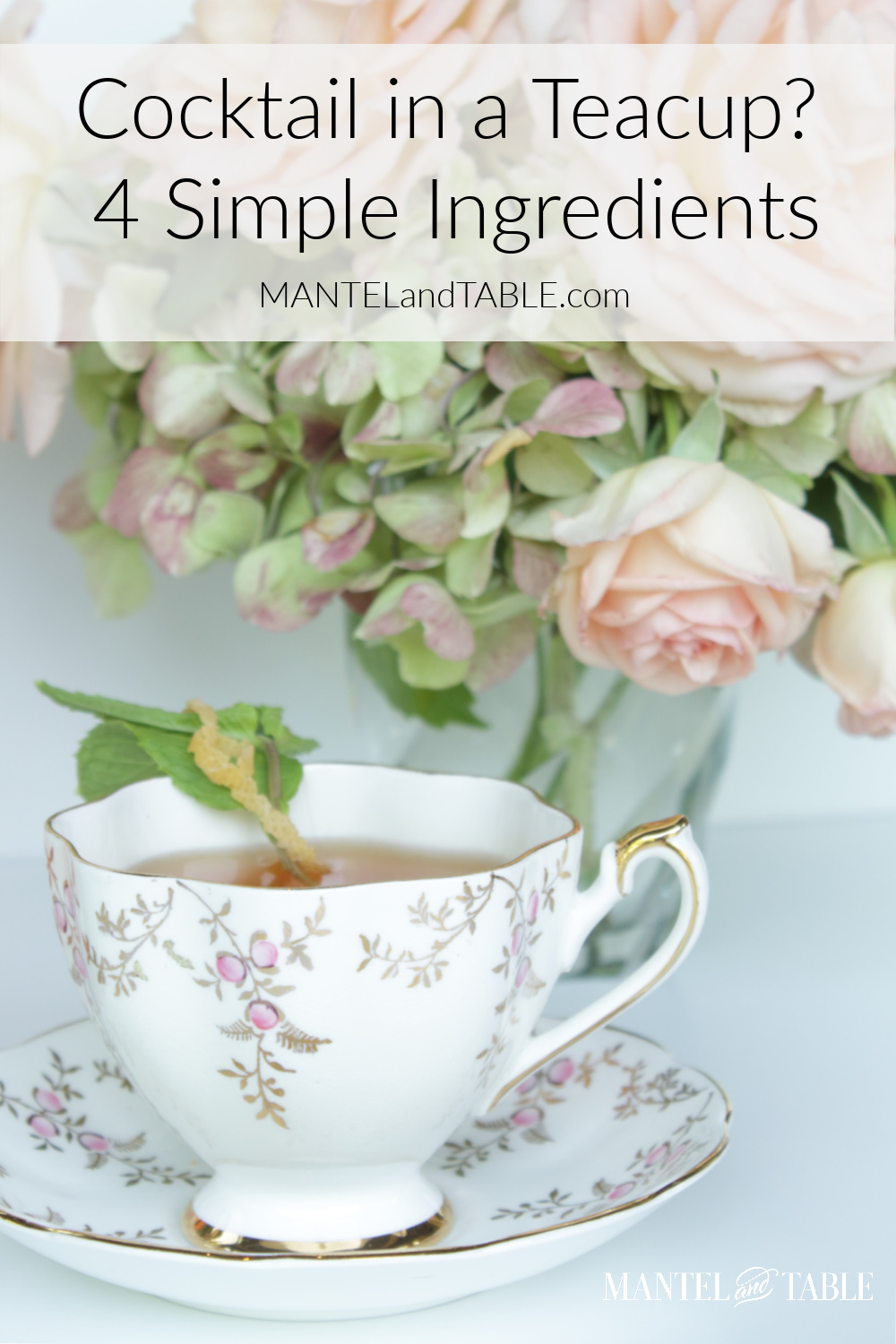Cocktail in a teacup with Pinterest banner