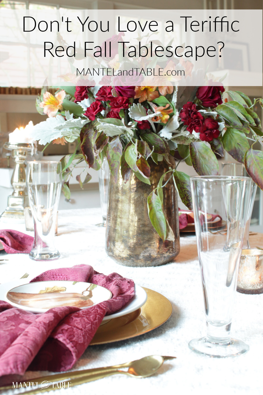 Red Fall Tablescape with Pinterest banner