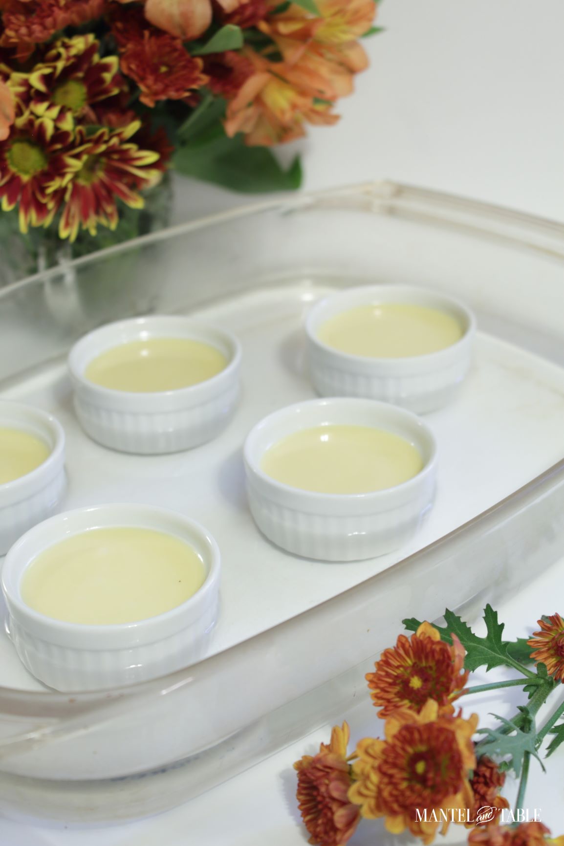 Pumpkin pot de creme ramekins in water bath