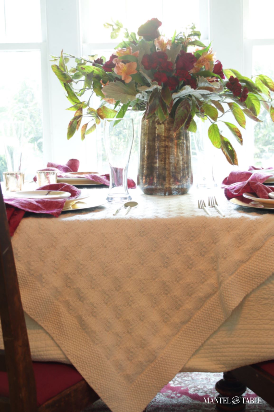 Closeup of tablecloths