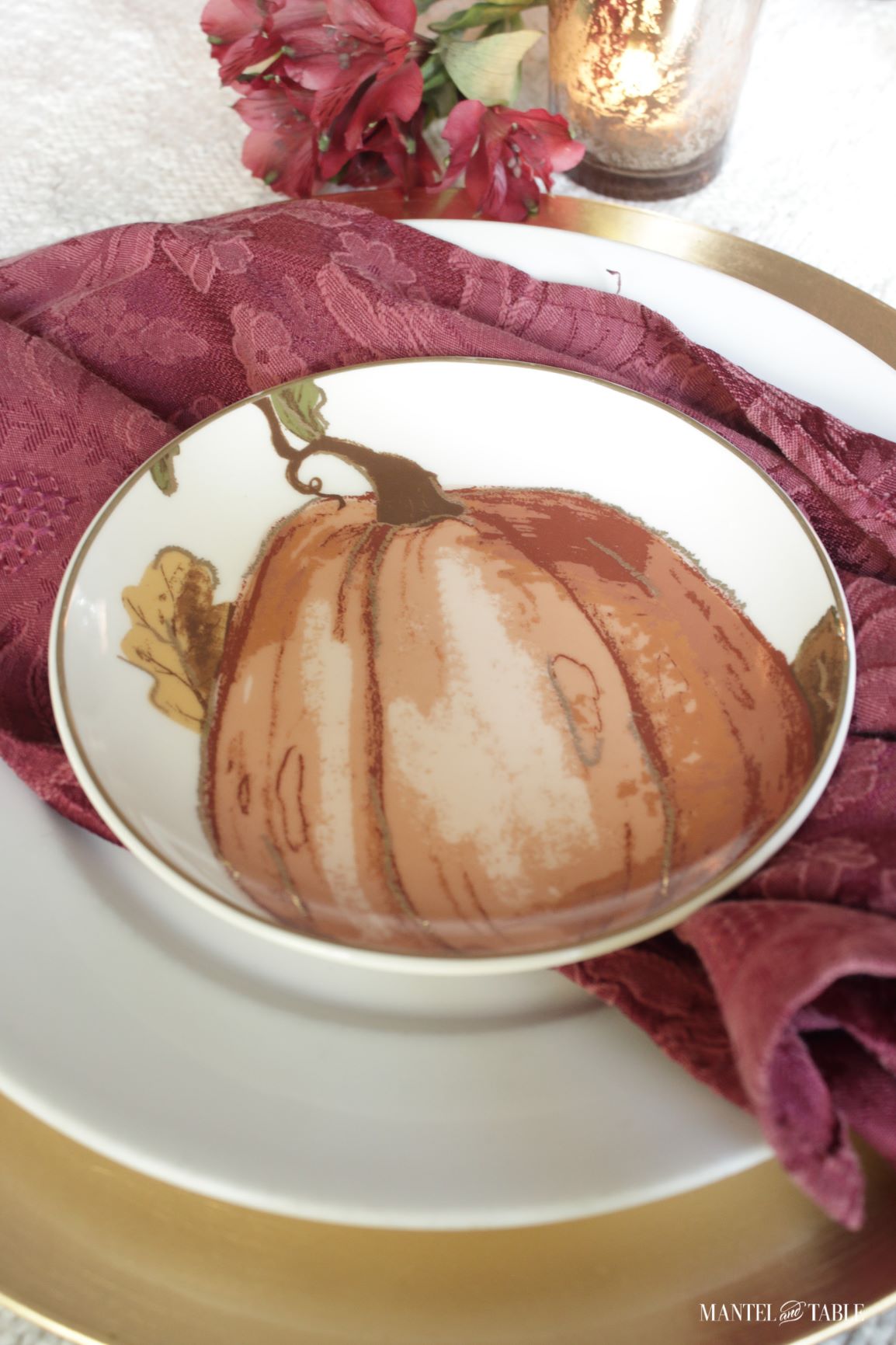 Closeup of tall orange pumpkin plate