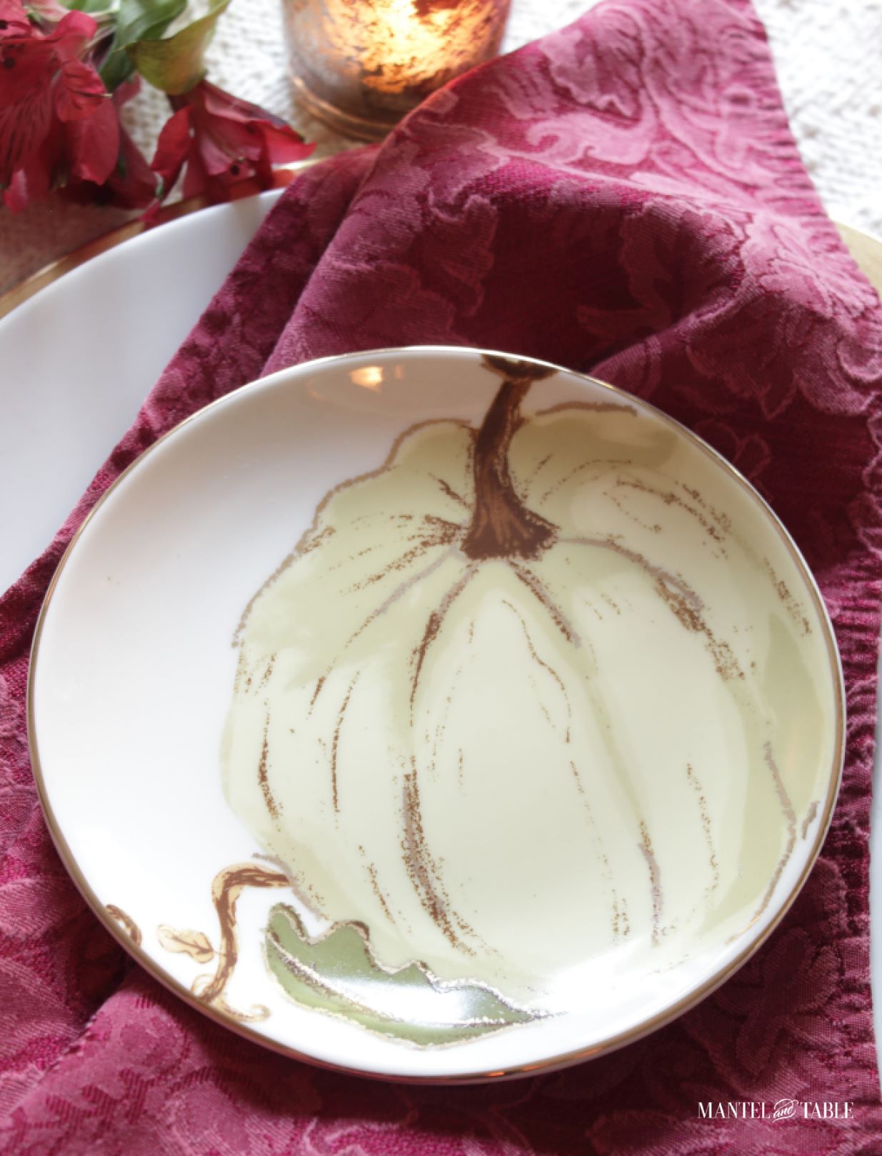 Closeup of white pumpkin plate