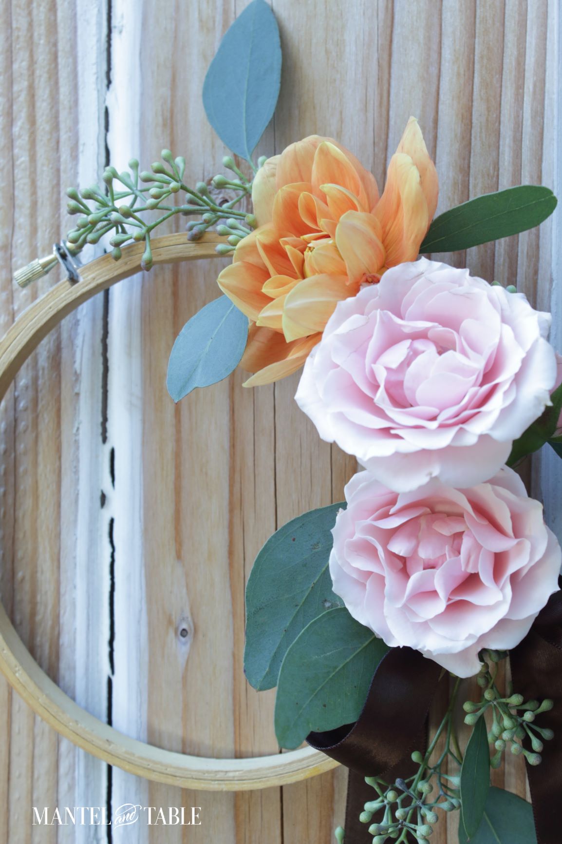 Closeup of flowers on wreath