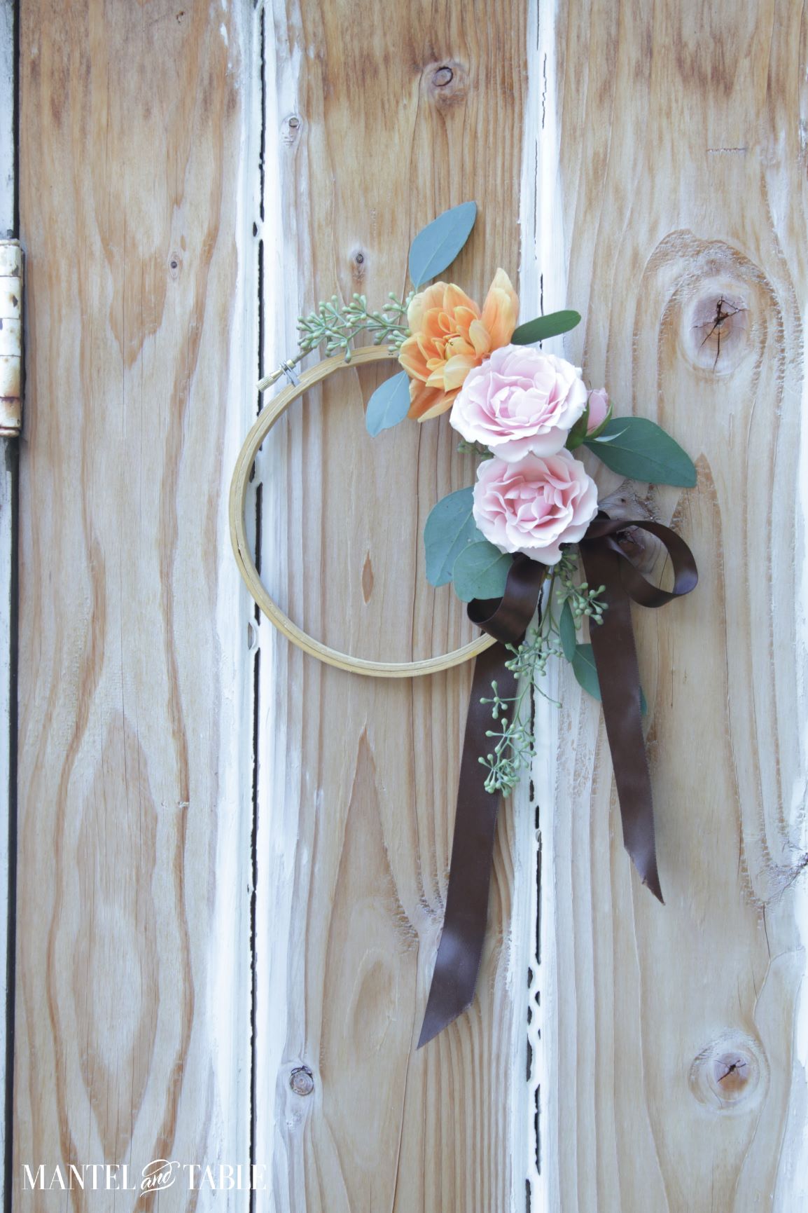 Wreath on door showing hinge