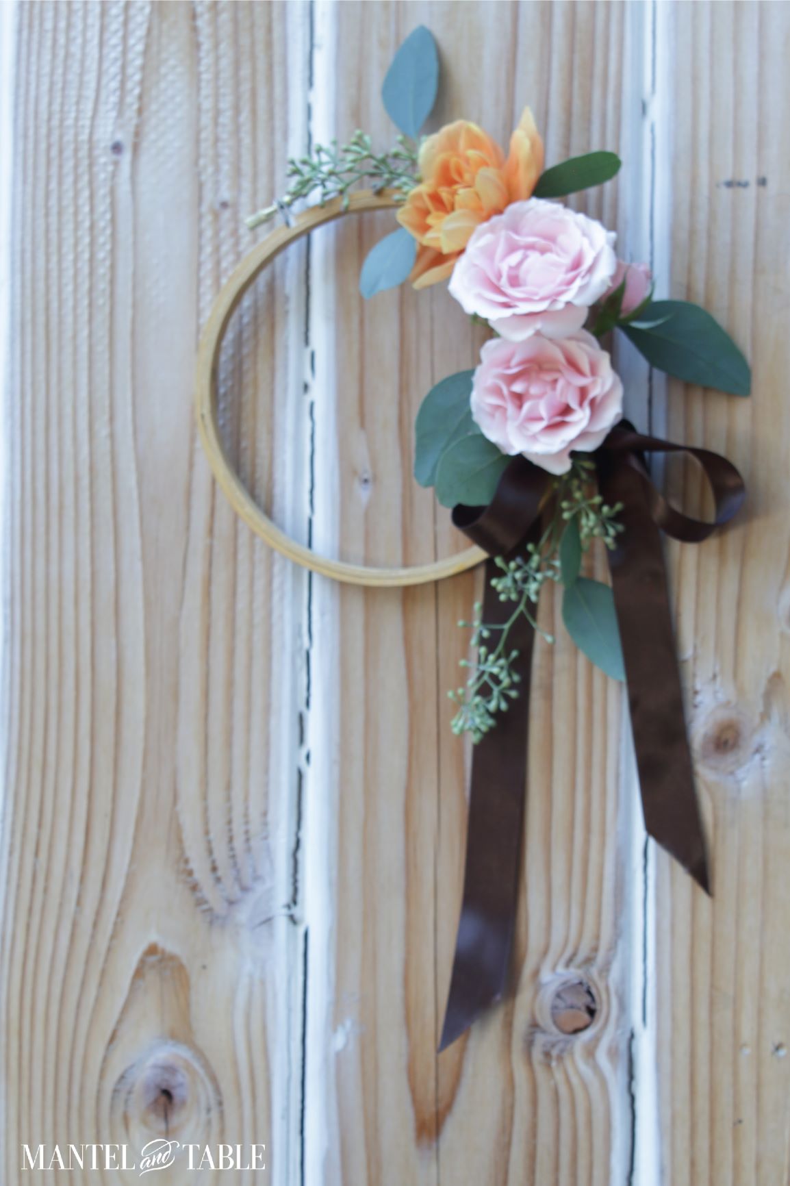 Tiny Fall Wreath on wooden board door