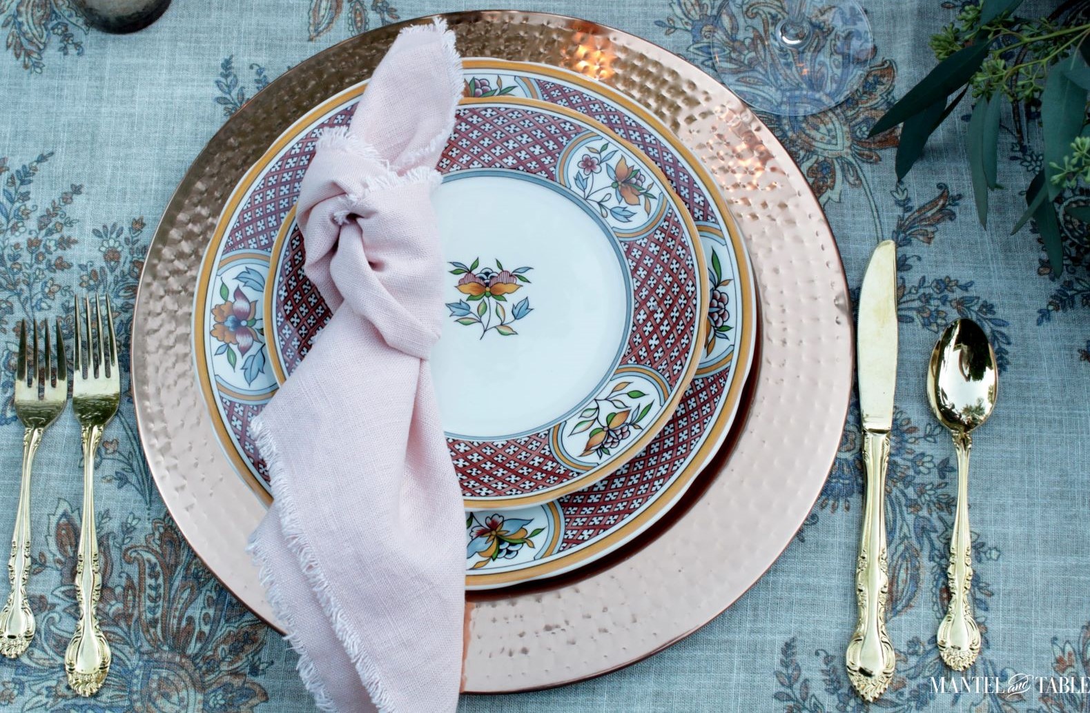 Beautiful table setting - close up of plate stack.