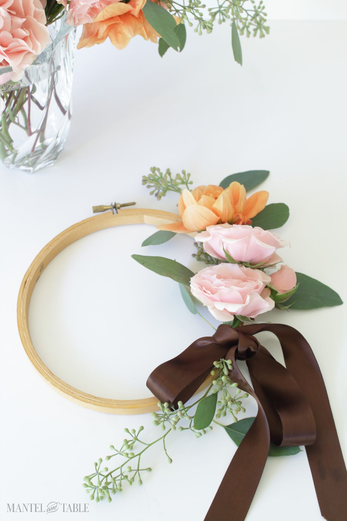 Fall Wreath DIY - adding brown satin ribbon finishing touch