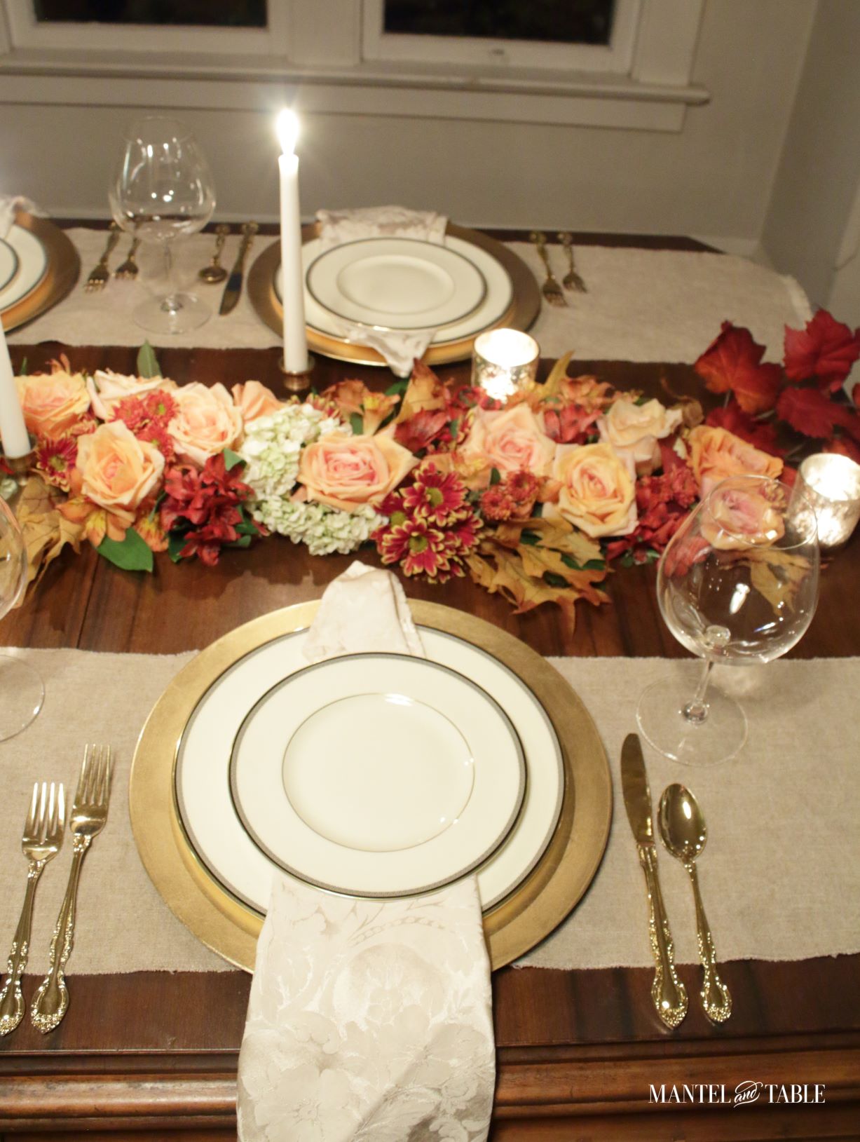 two gold place settings from above