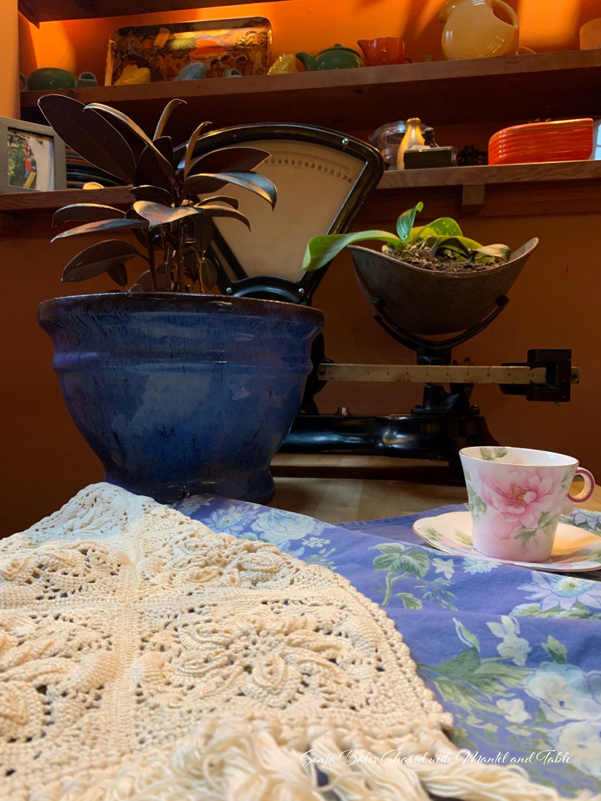 Teacup and saucer on a table