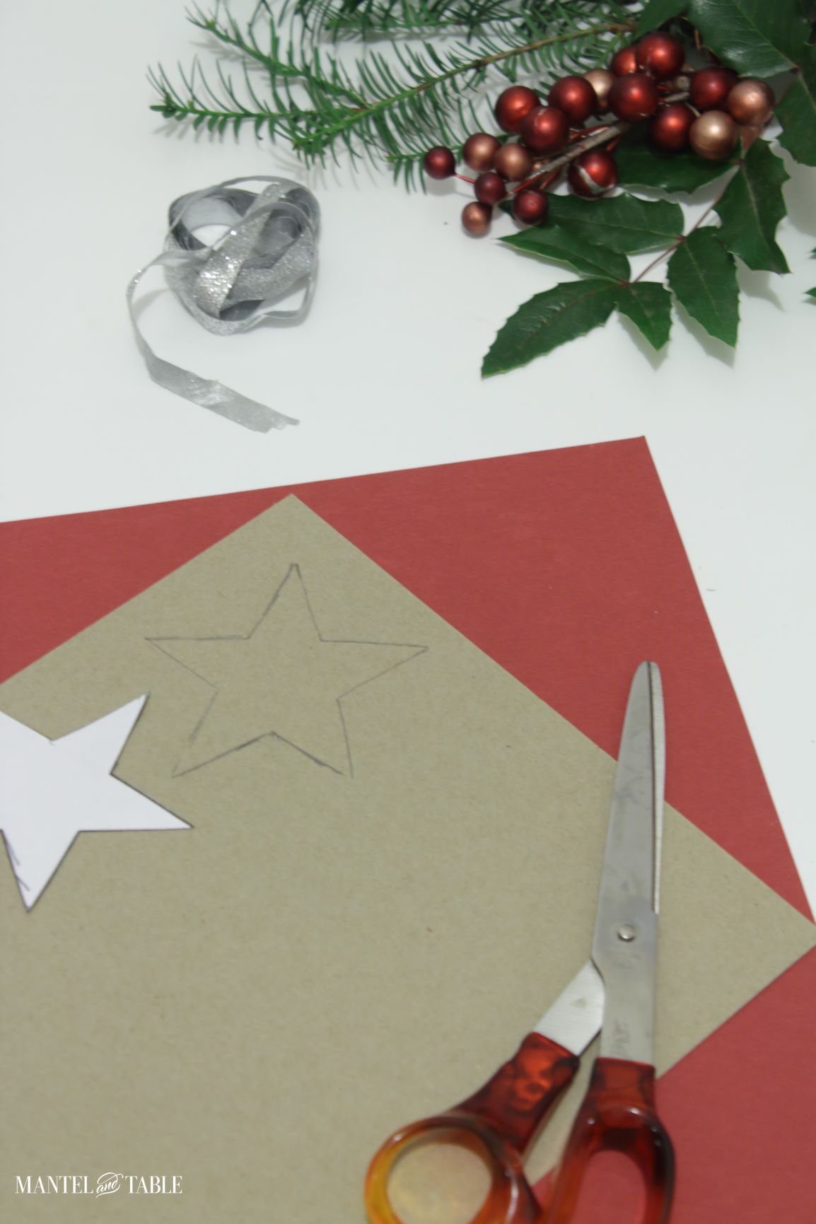 Cutting out the star stencil for DIY Christmas Oranament