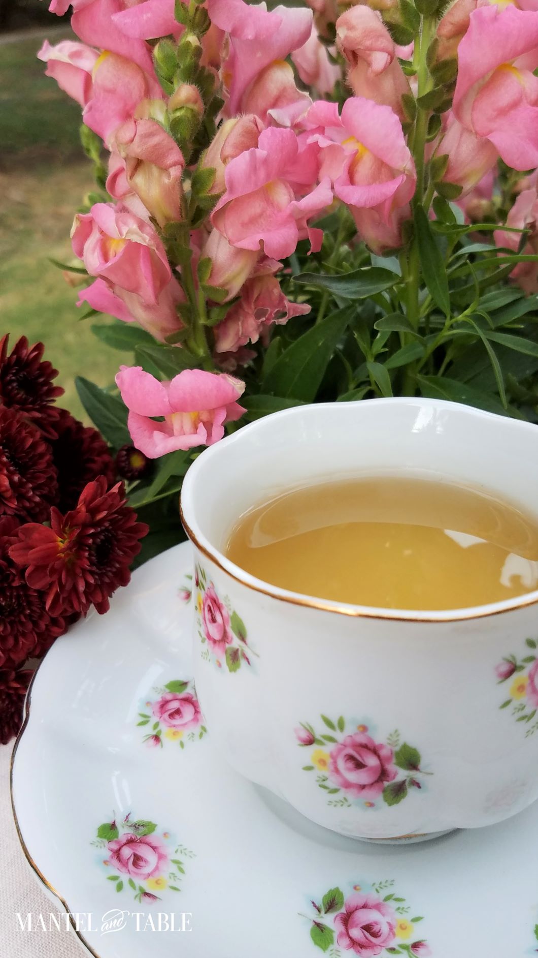 Closeup of teacup filled with tea