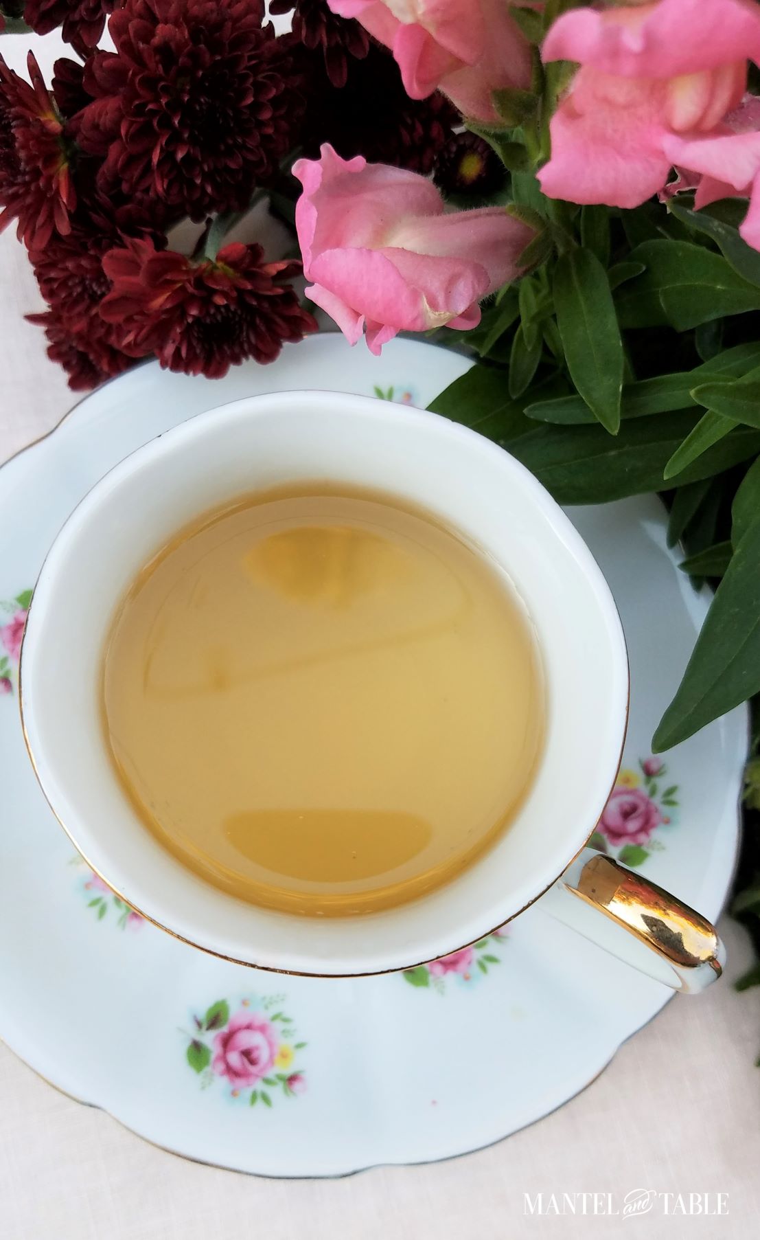 Beautiful teacup from above with tea