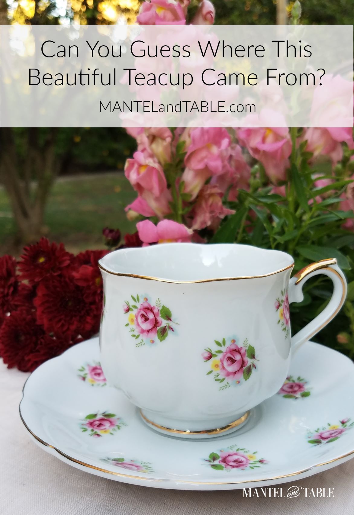 Closeup of beautiful teacup, Pinterest banner