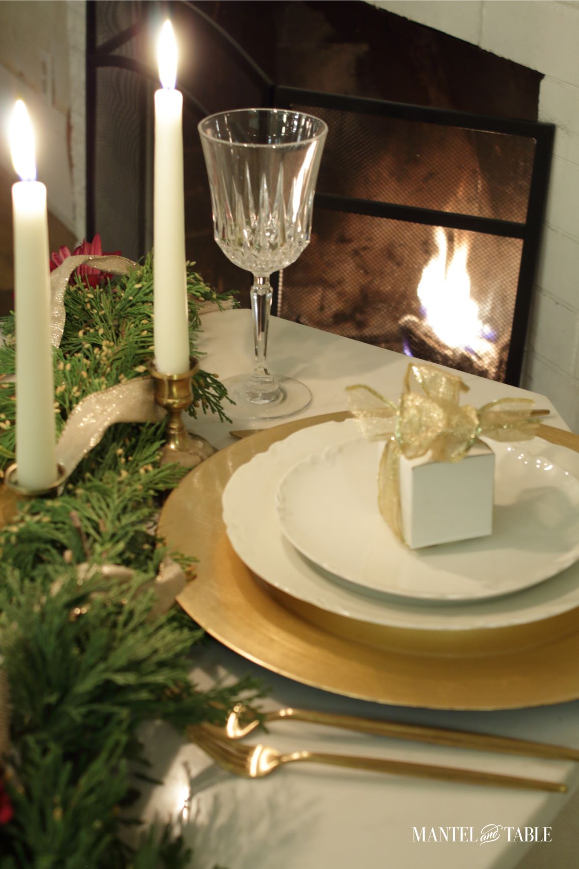 Tablescape for two - gold flatware