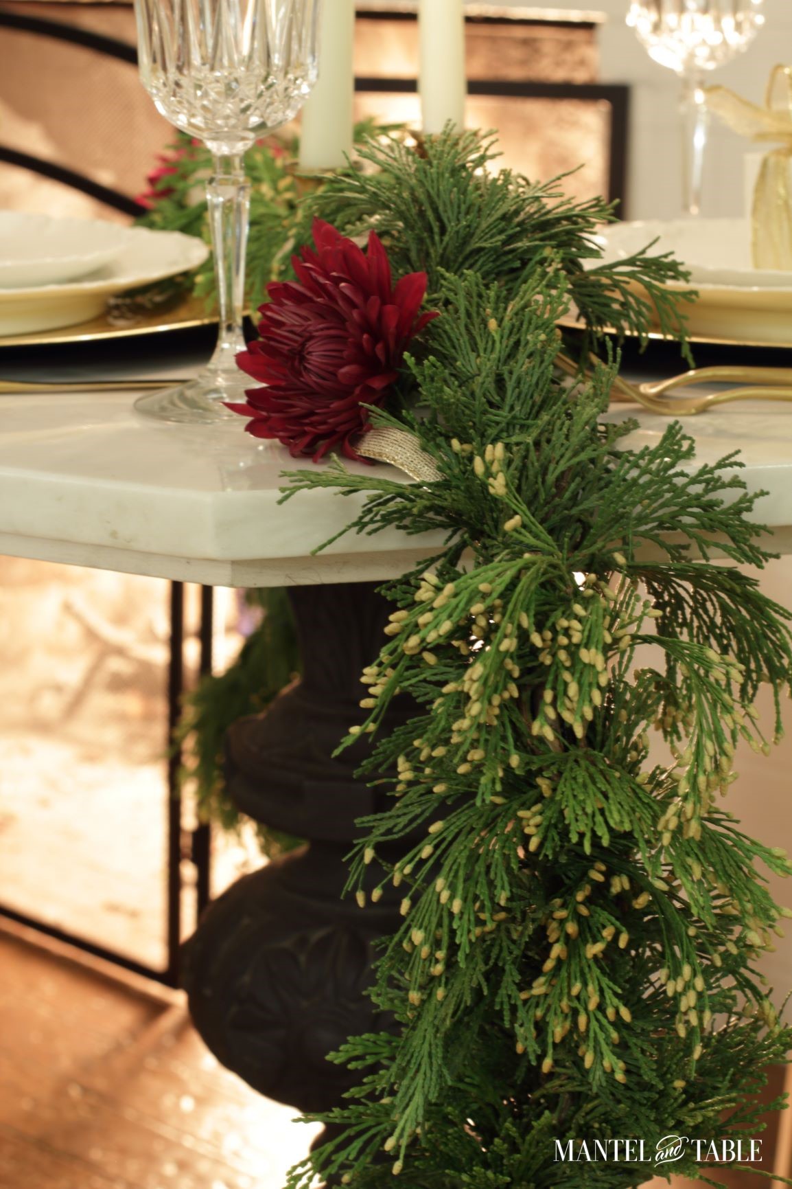 Tablescape for two - closeup of garland