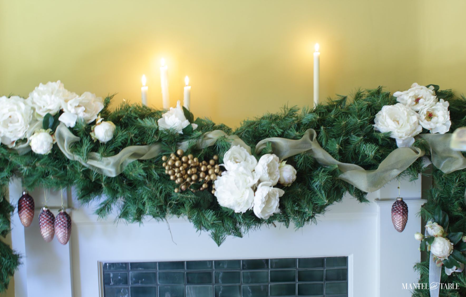 White peony mantel - full view