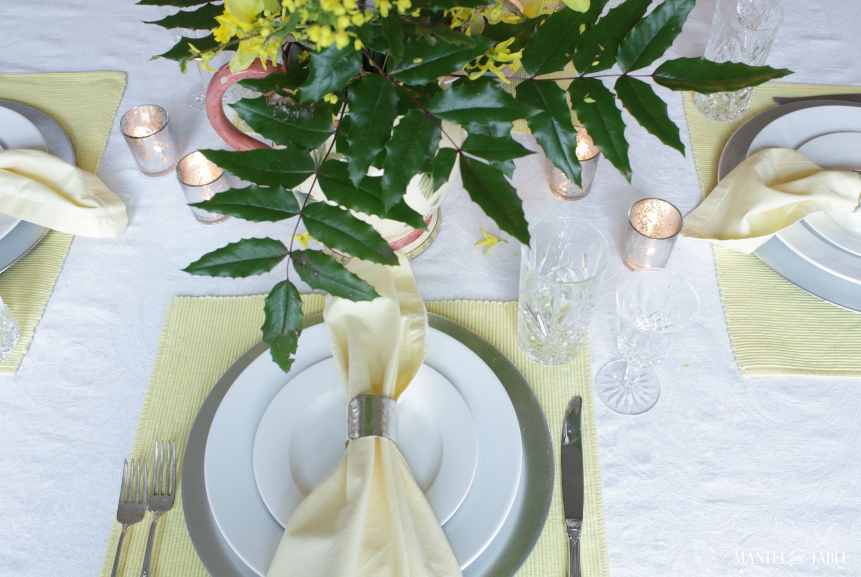 Daffodil table setting from above