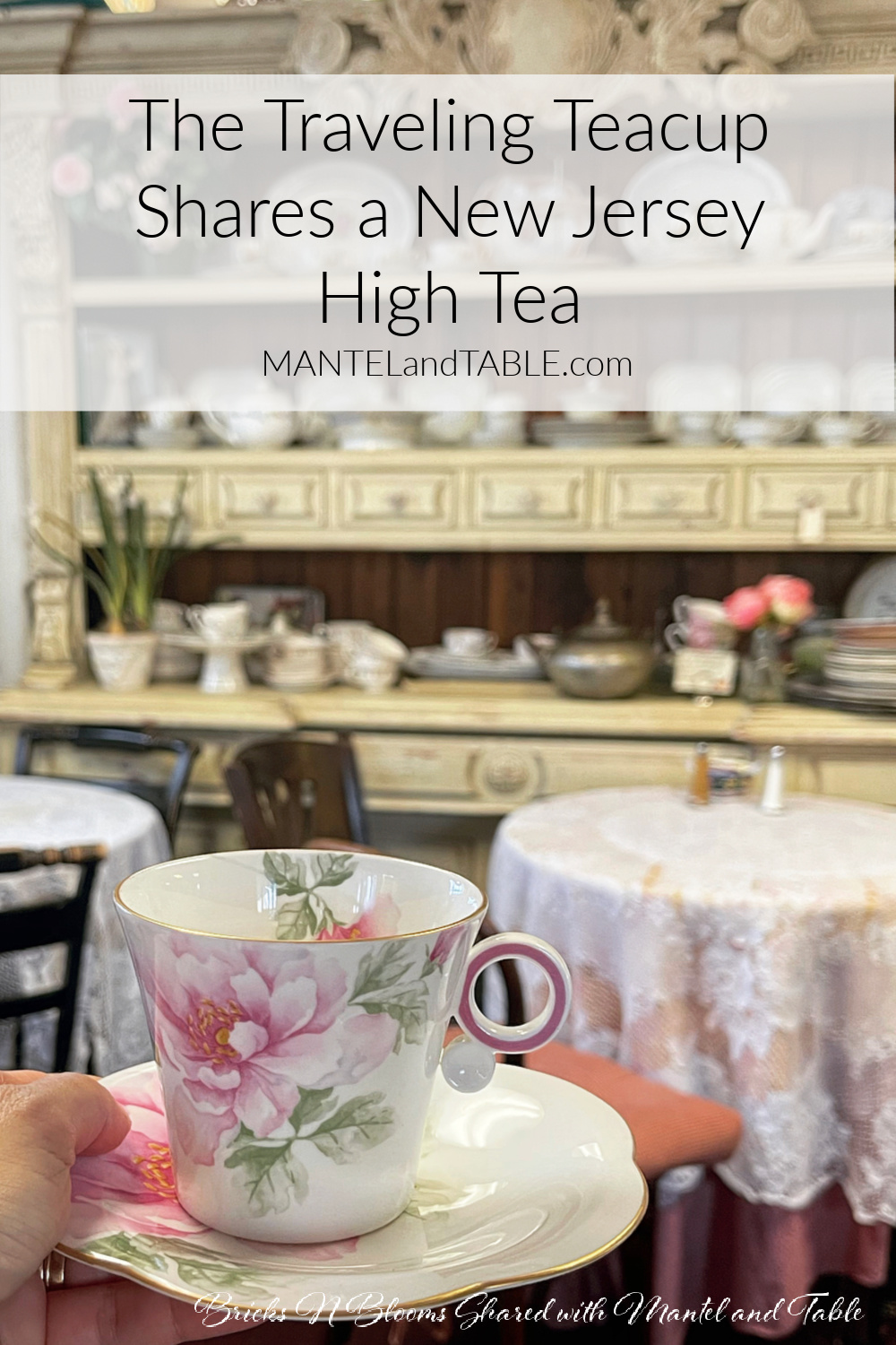 Pink flowered teacup in tea shop before high tea