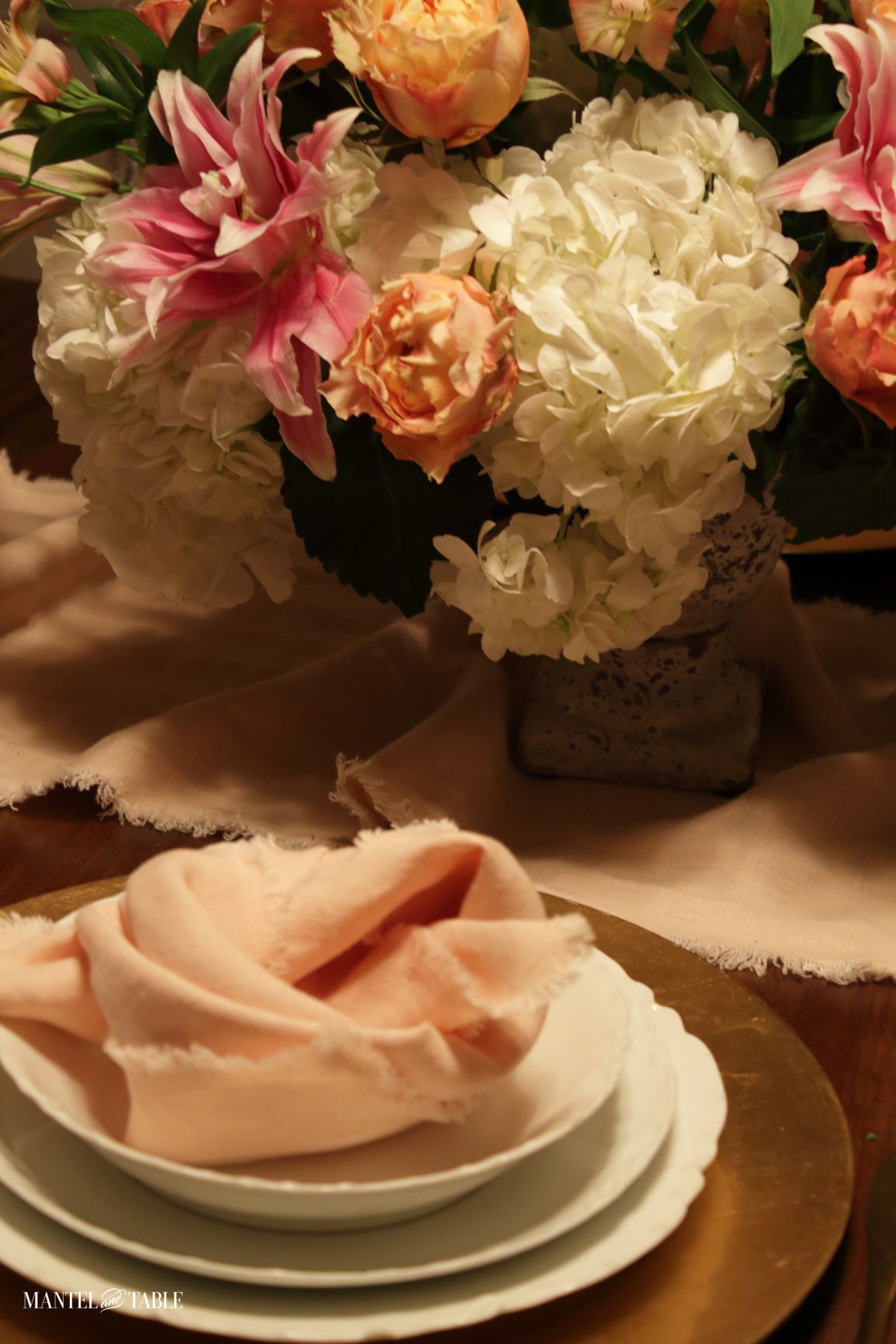 Close up of centerpiece and plate stack