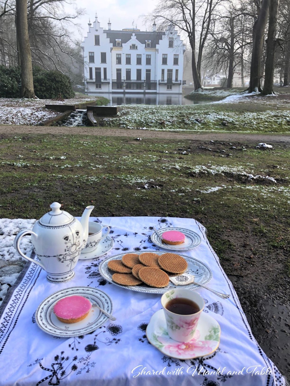 Tea in the Netherlands - tea table with Staverden castle in the background