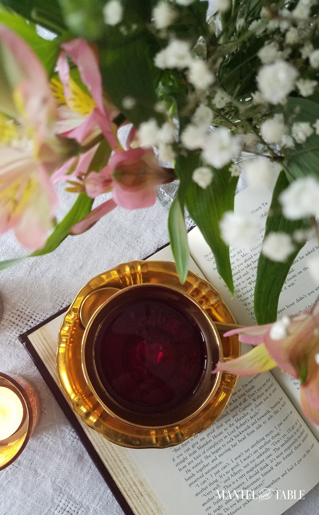 Gold teacup and saucer from above