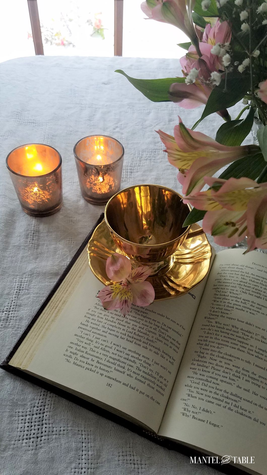 Gold teacup from above