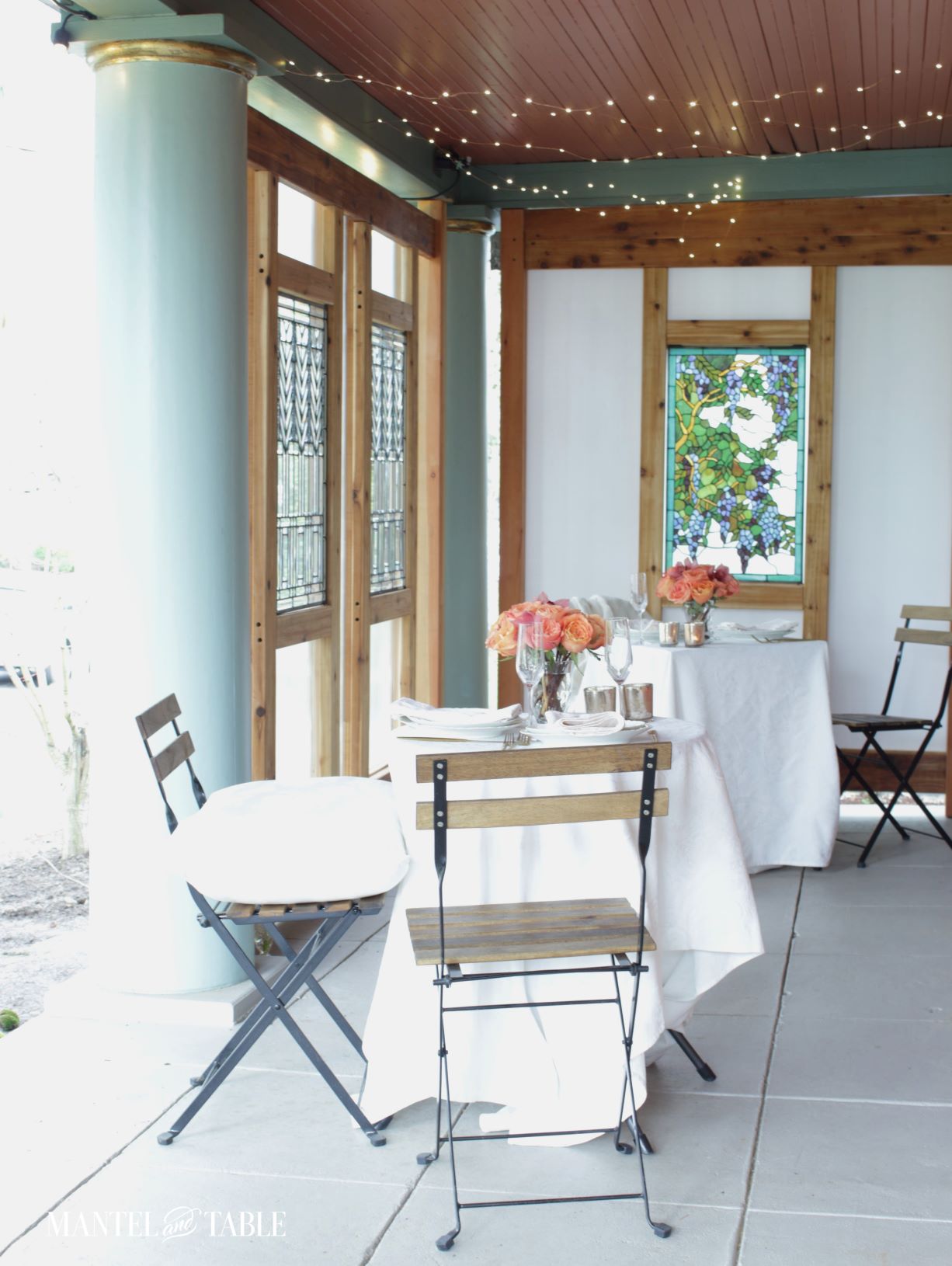 Socially distant tables on the porch