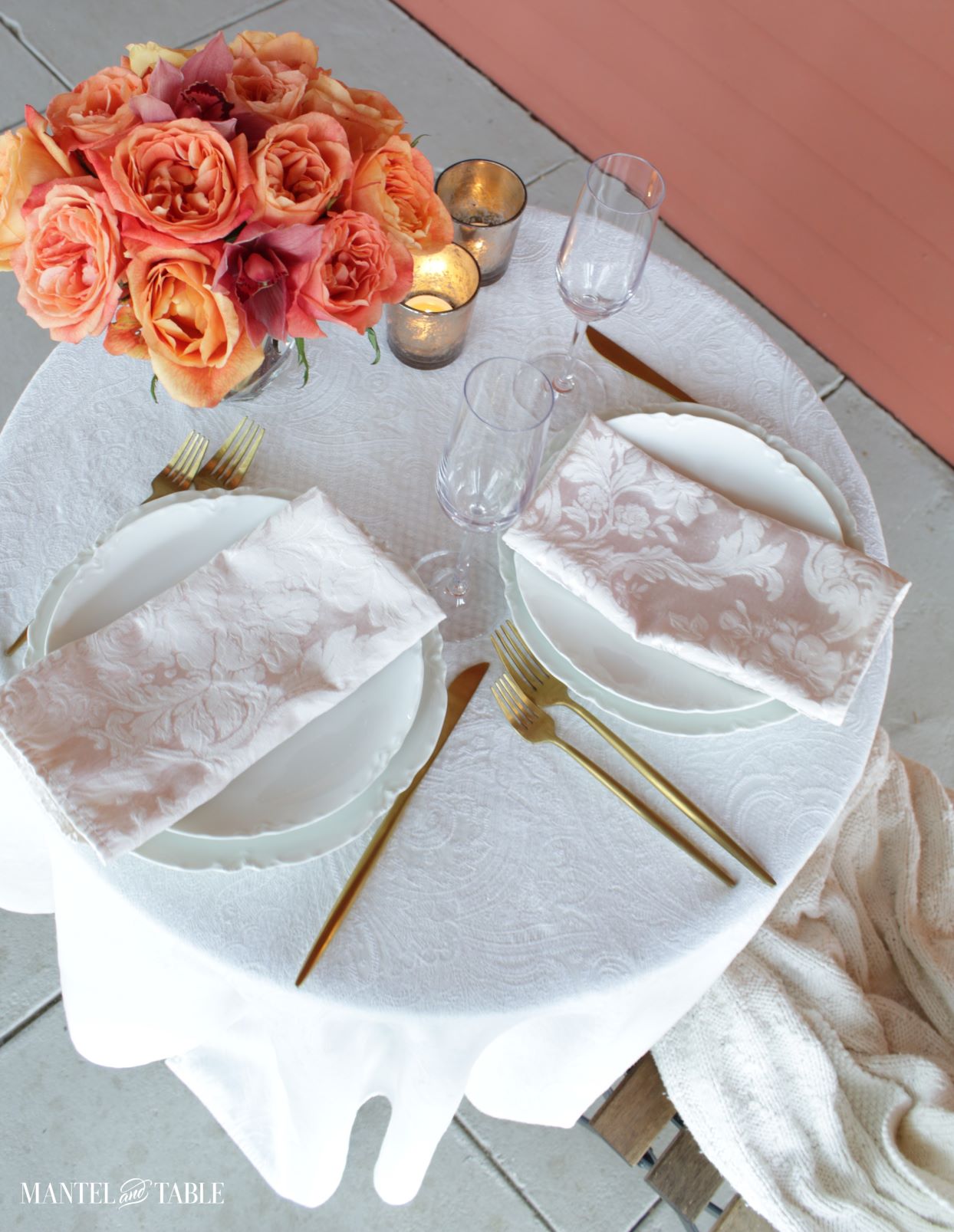 Socially distant tablescape top view