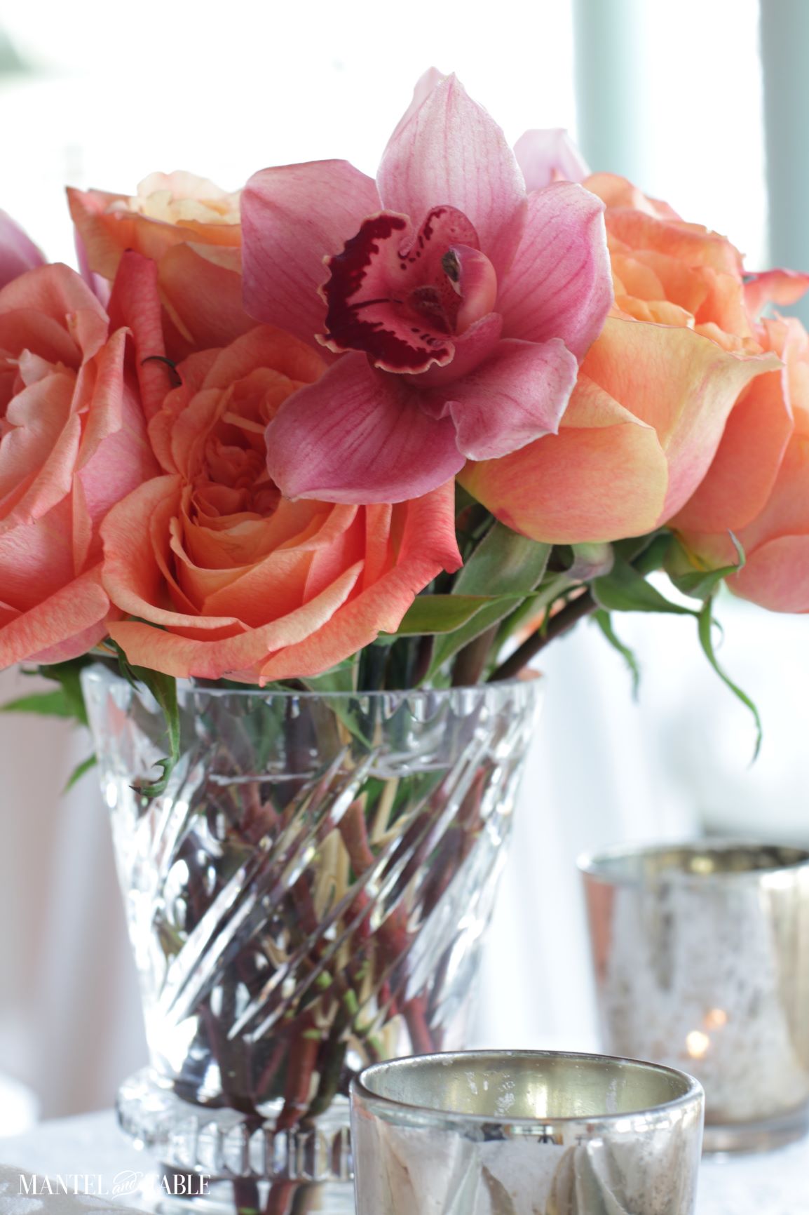 Closeup of flower arrangement