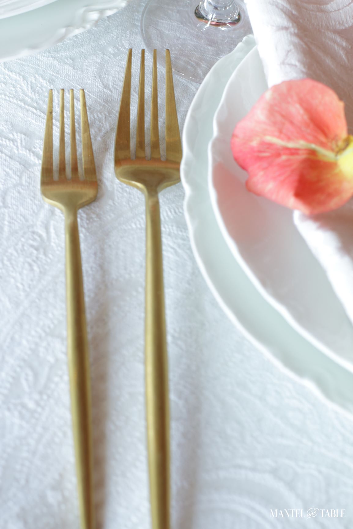 Closeup of matte gold flatware