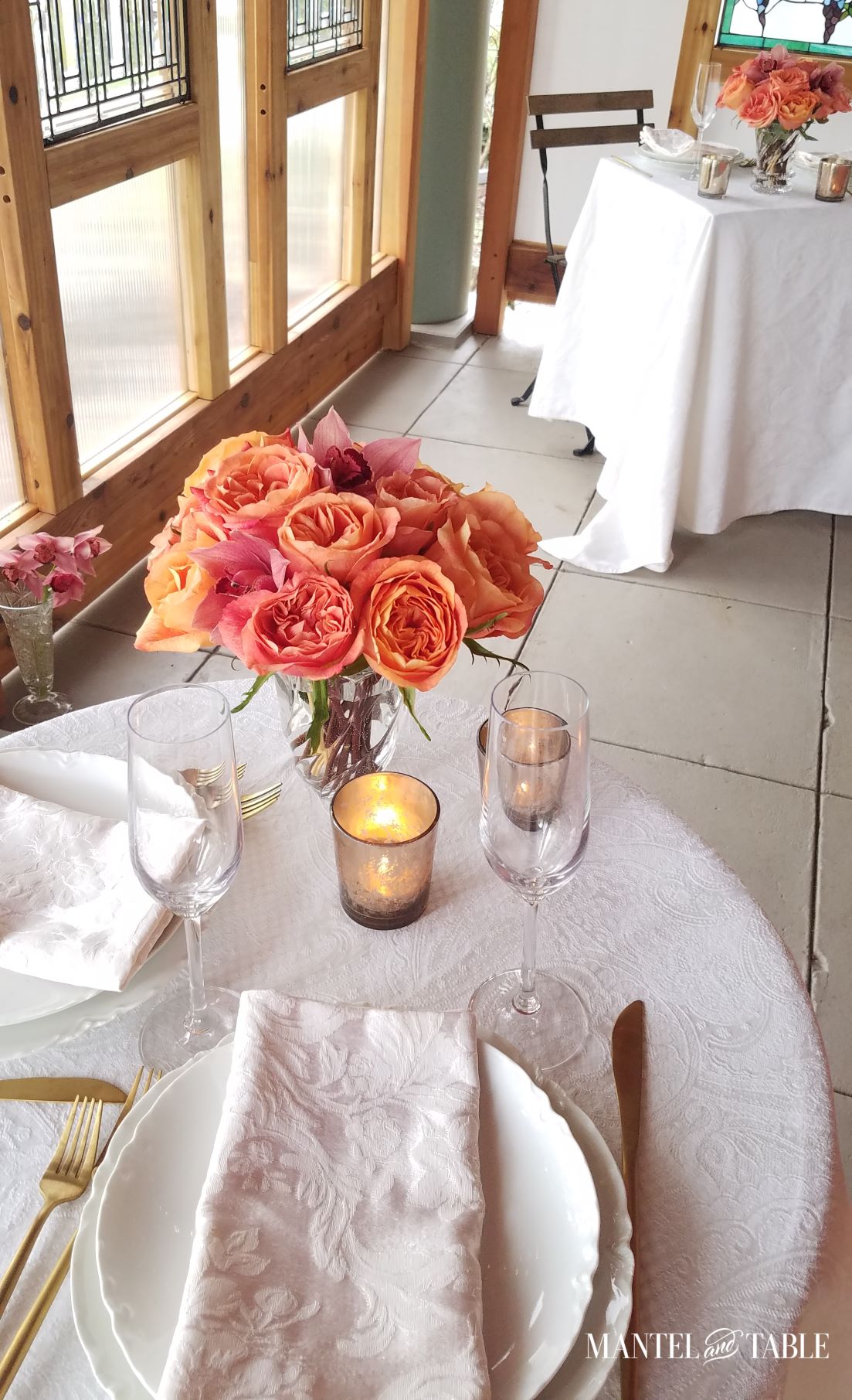 Socially distant tables set for dinner