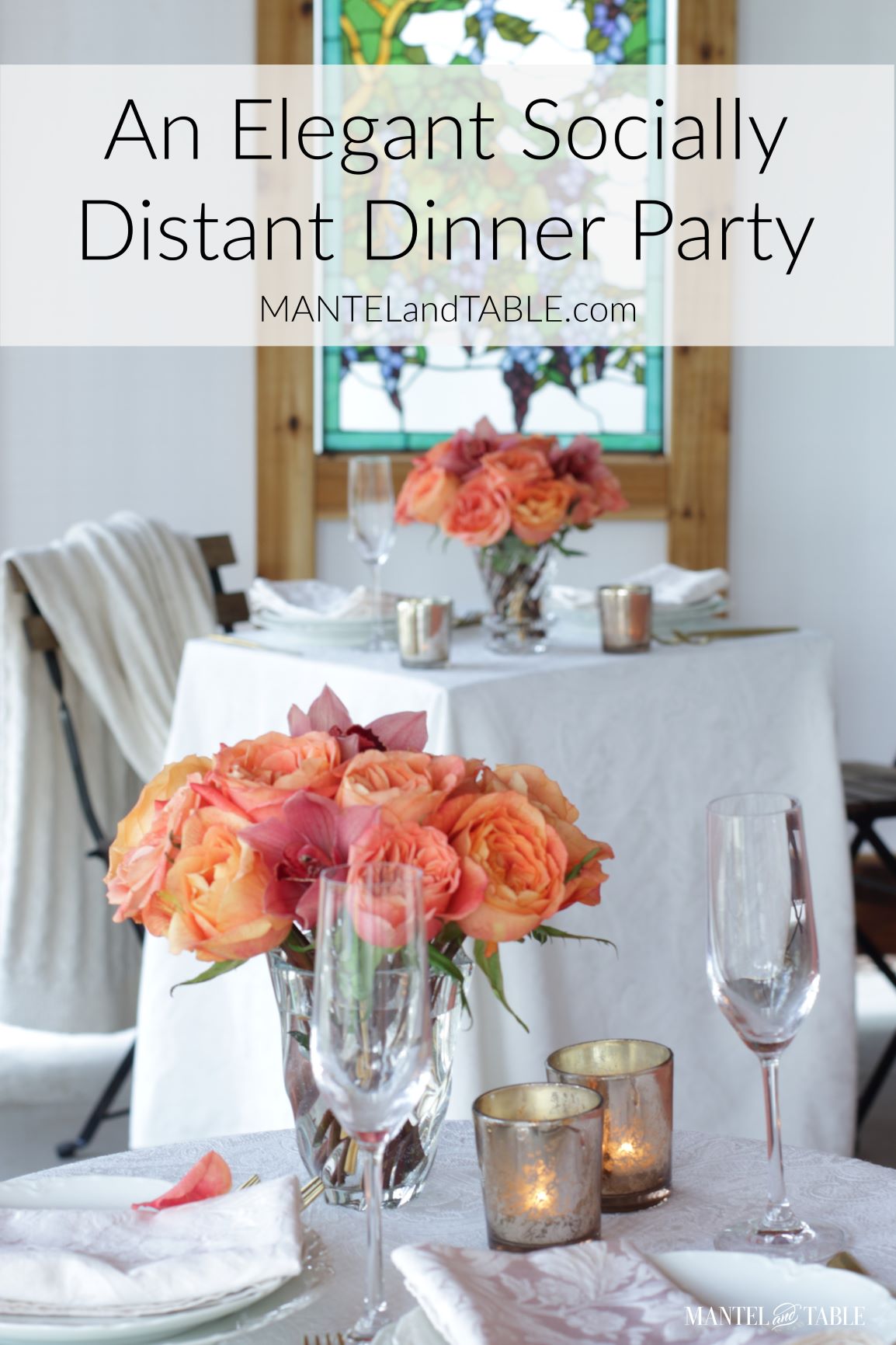 Two elegant socially distant tables, Pinterest banner