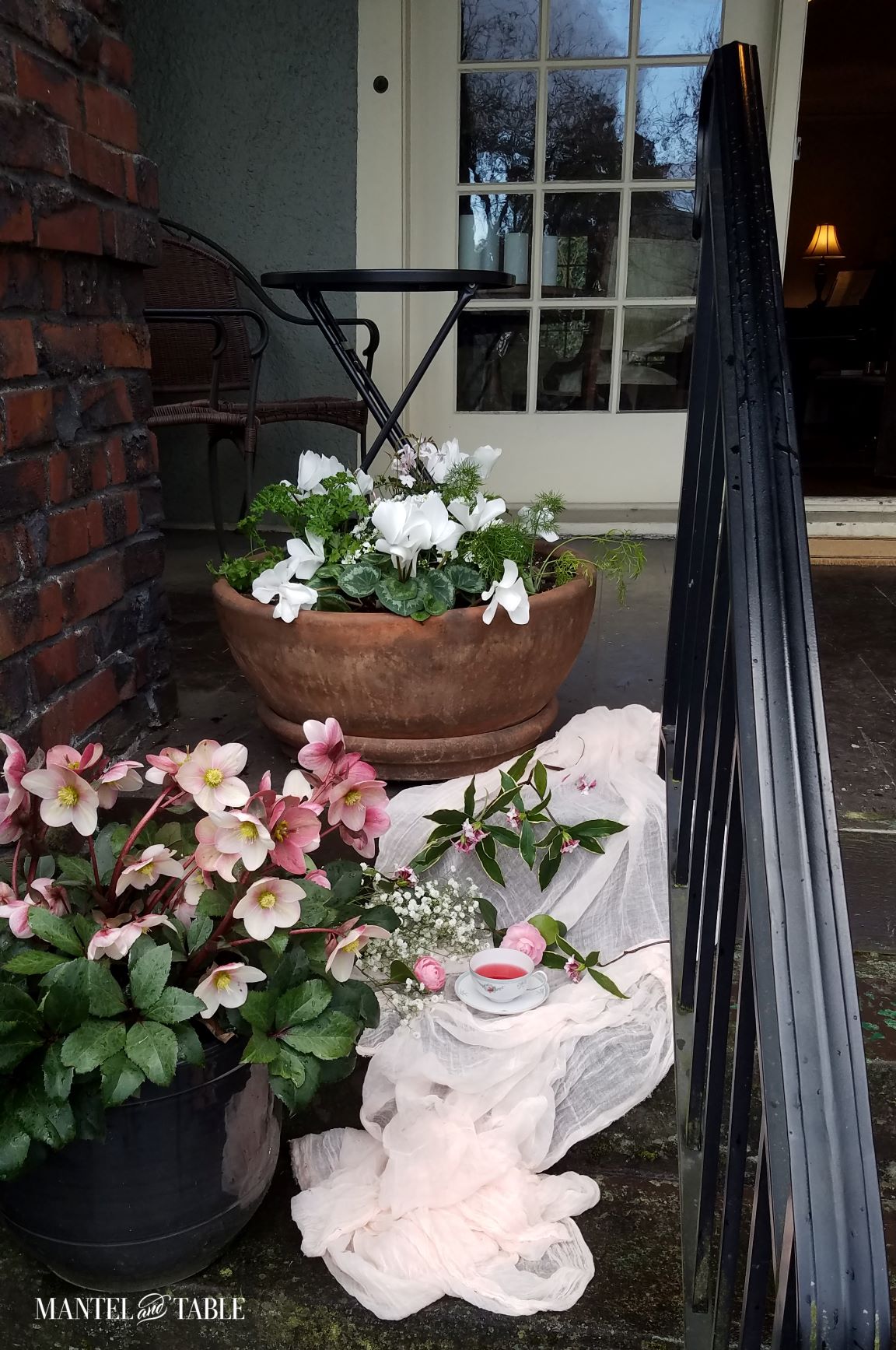 Full view of front steps and photo setup