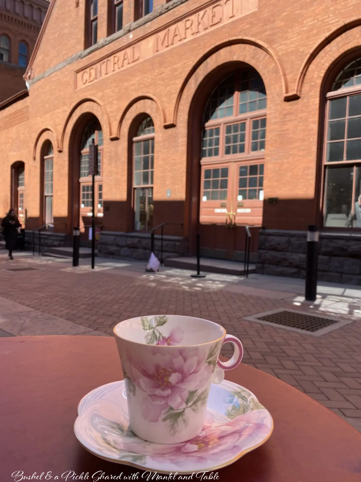 The Traveling Teacup in front of Lancaster PA's Central Market