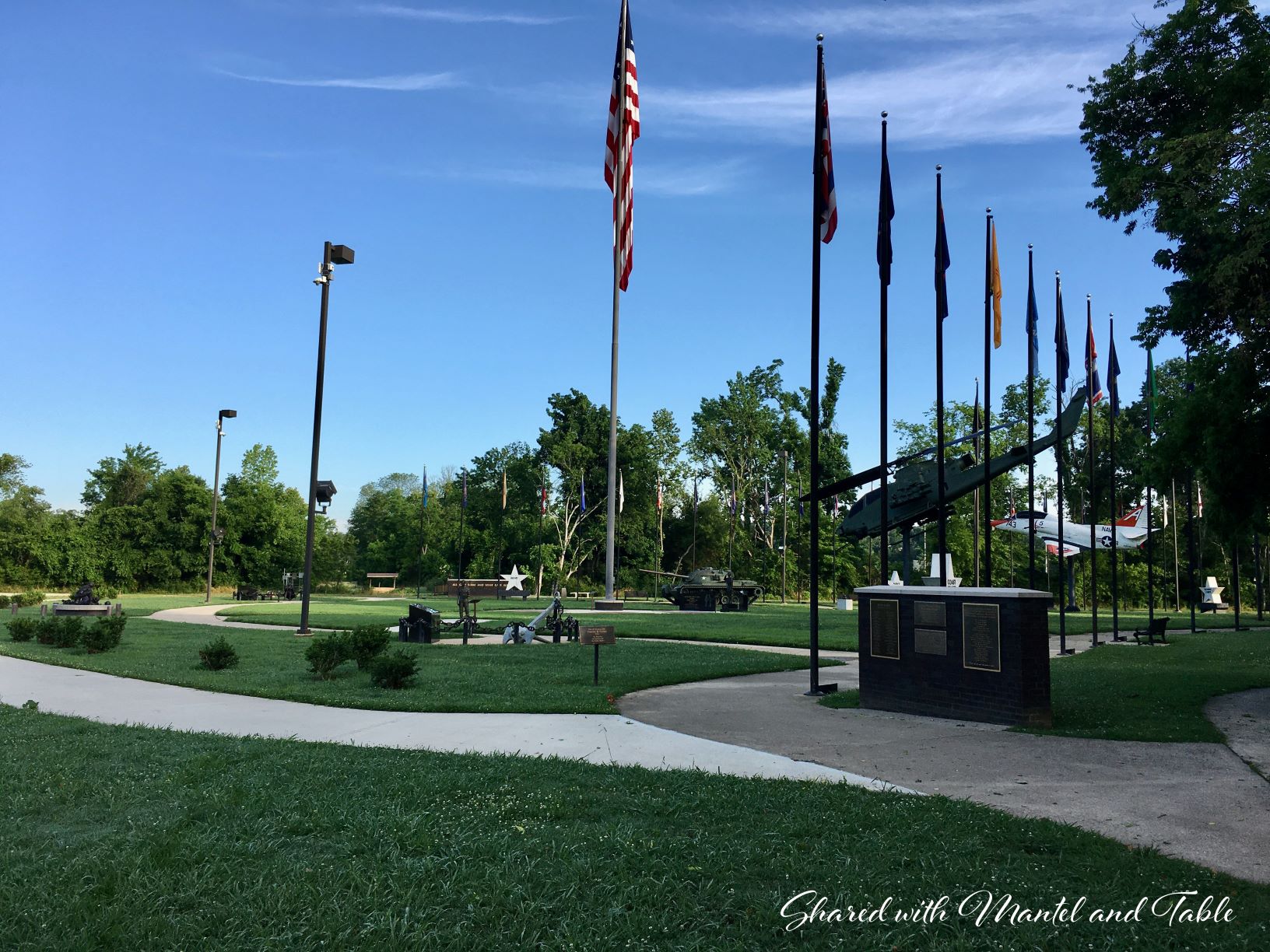 Grassy courtyard with flags for Memorial Day