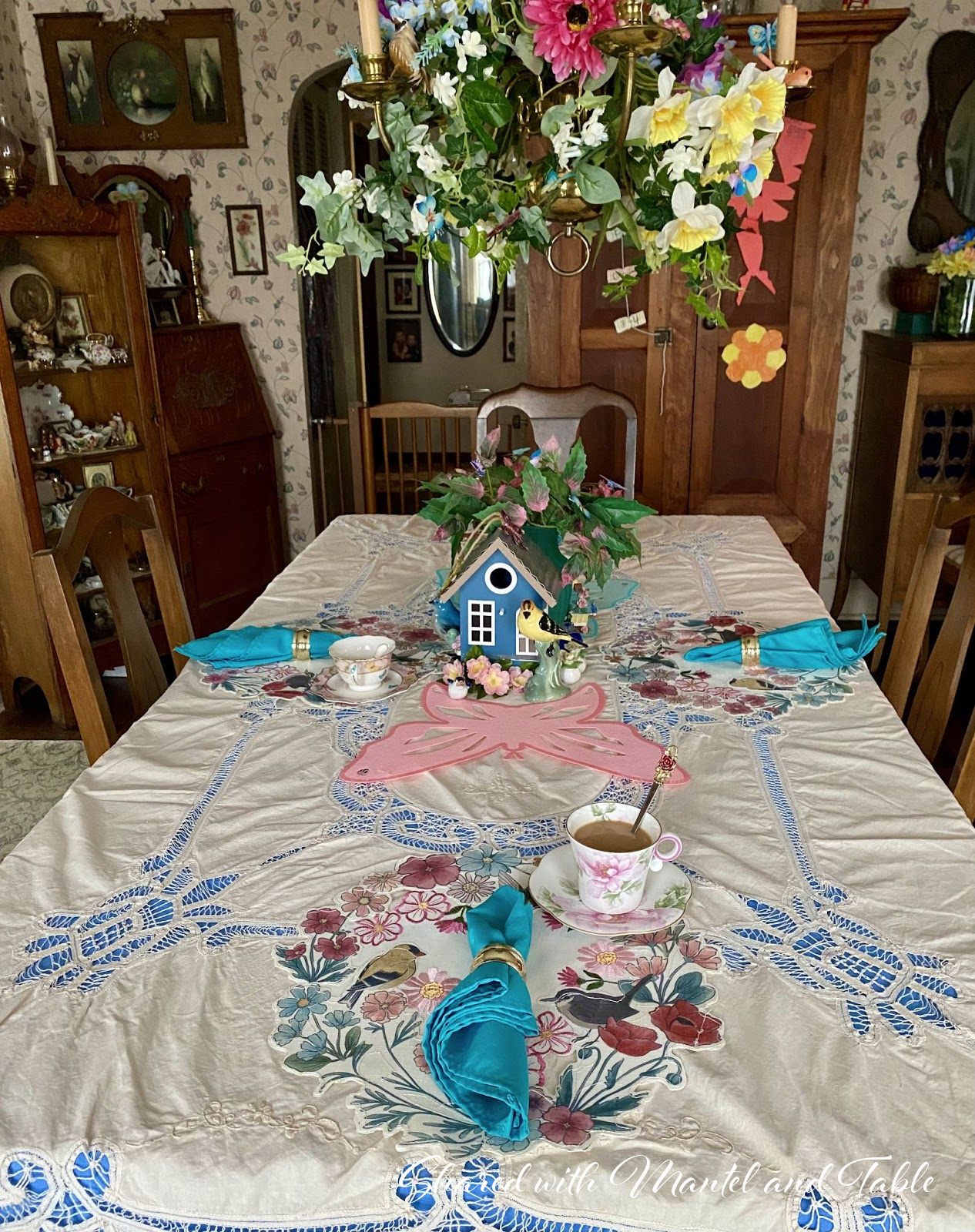 Dining room decorated for spring