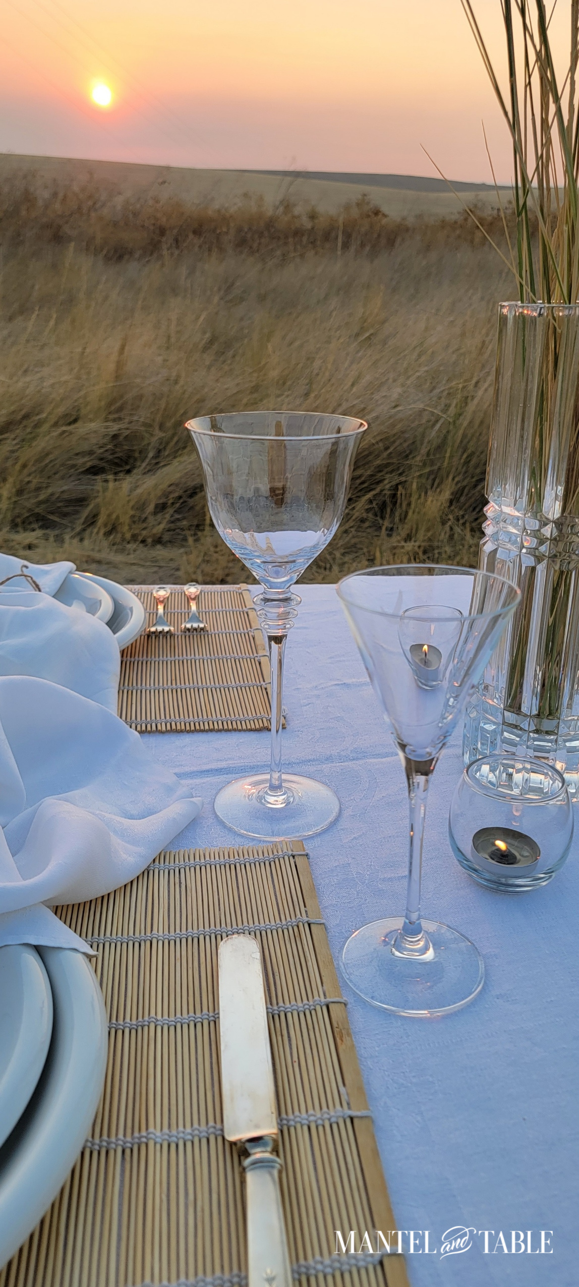 Wheat field tablescape at sunset