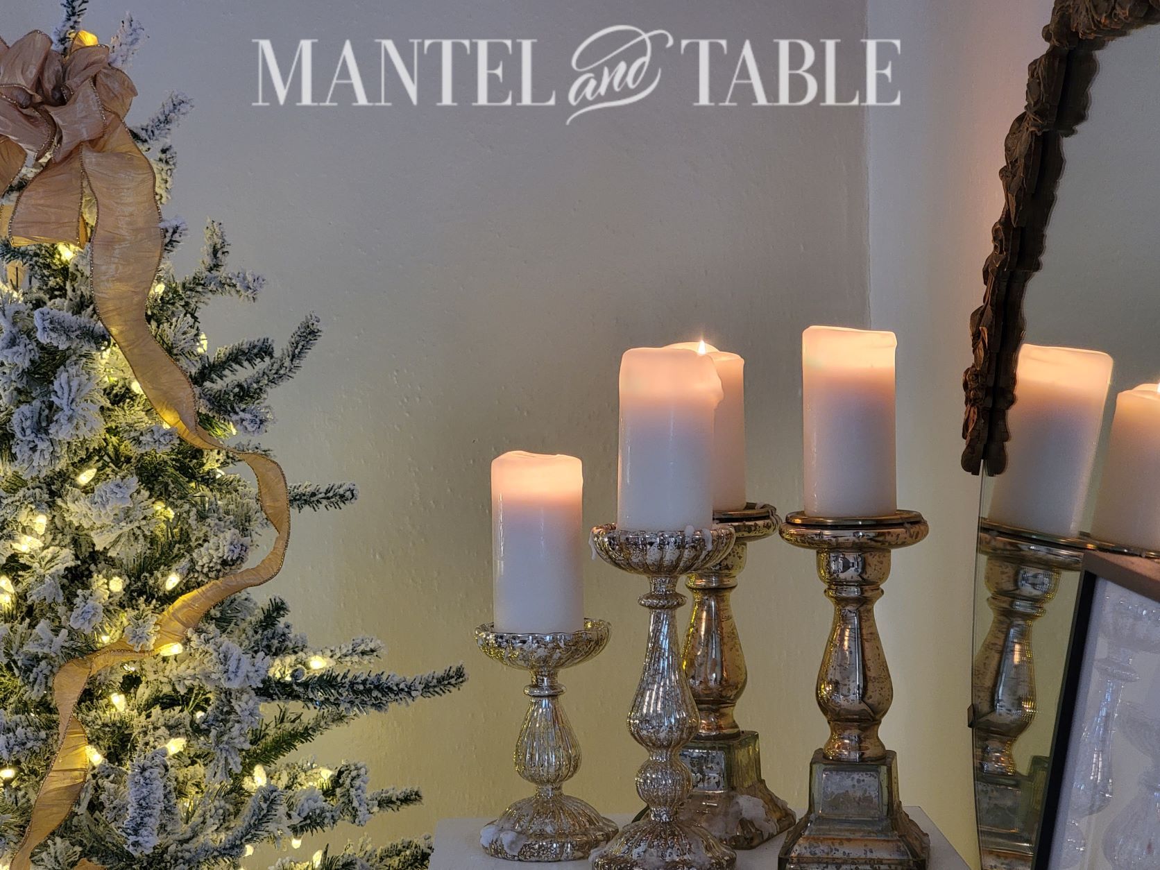 Closeup of candle holders and champagne