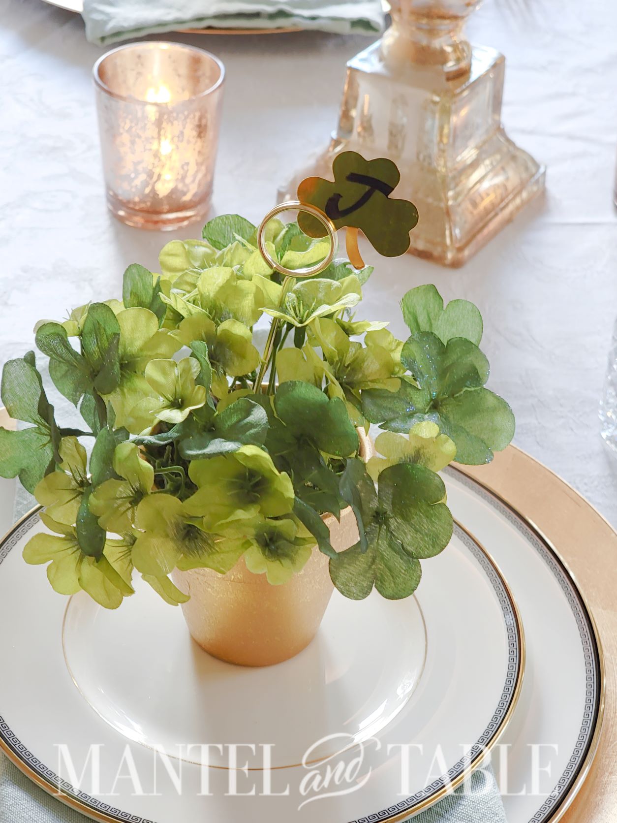St Patrick's Day tablescape - shamrock closeup