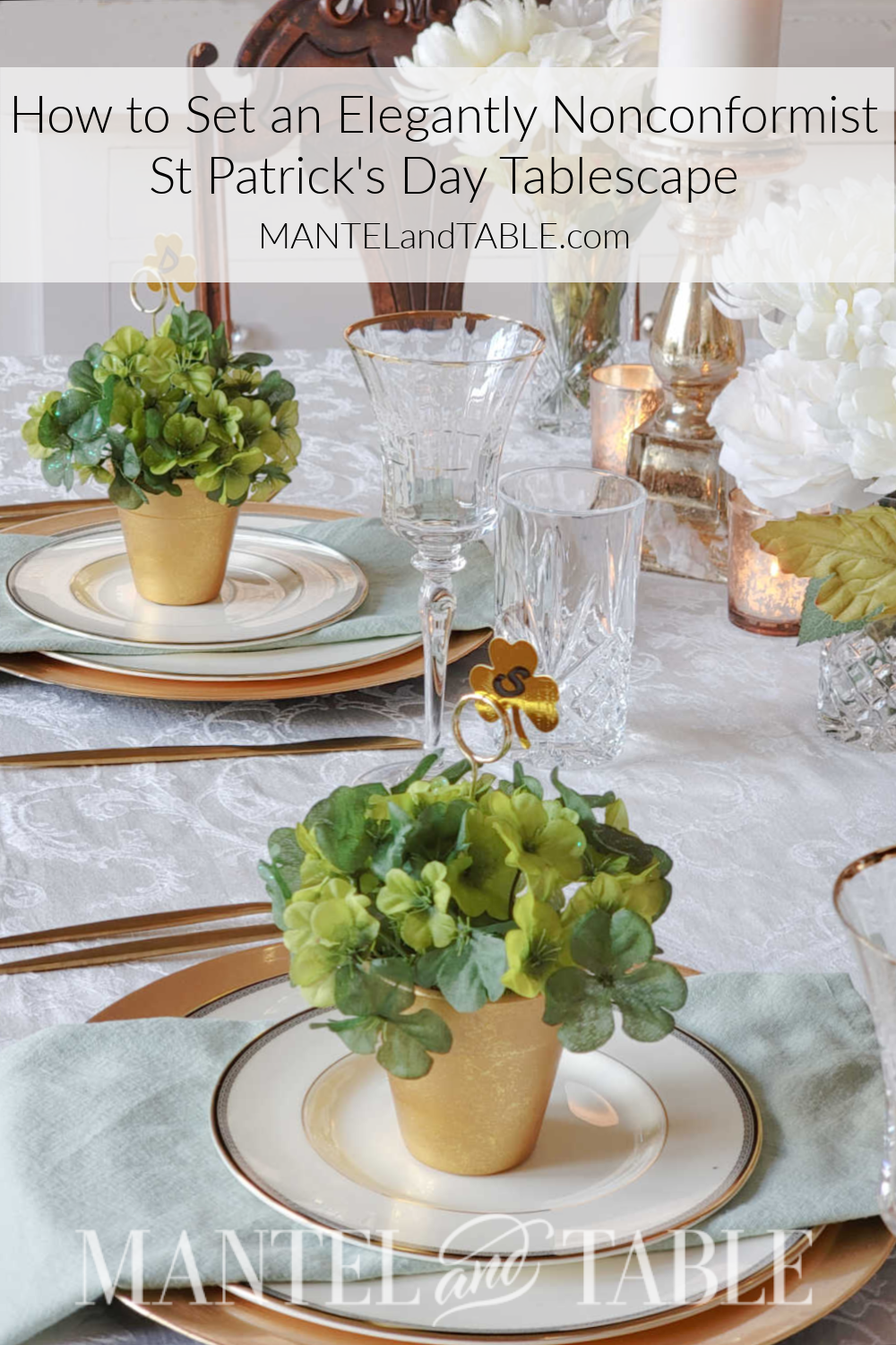 St Patrick's Day tablescape Pinterest banner