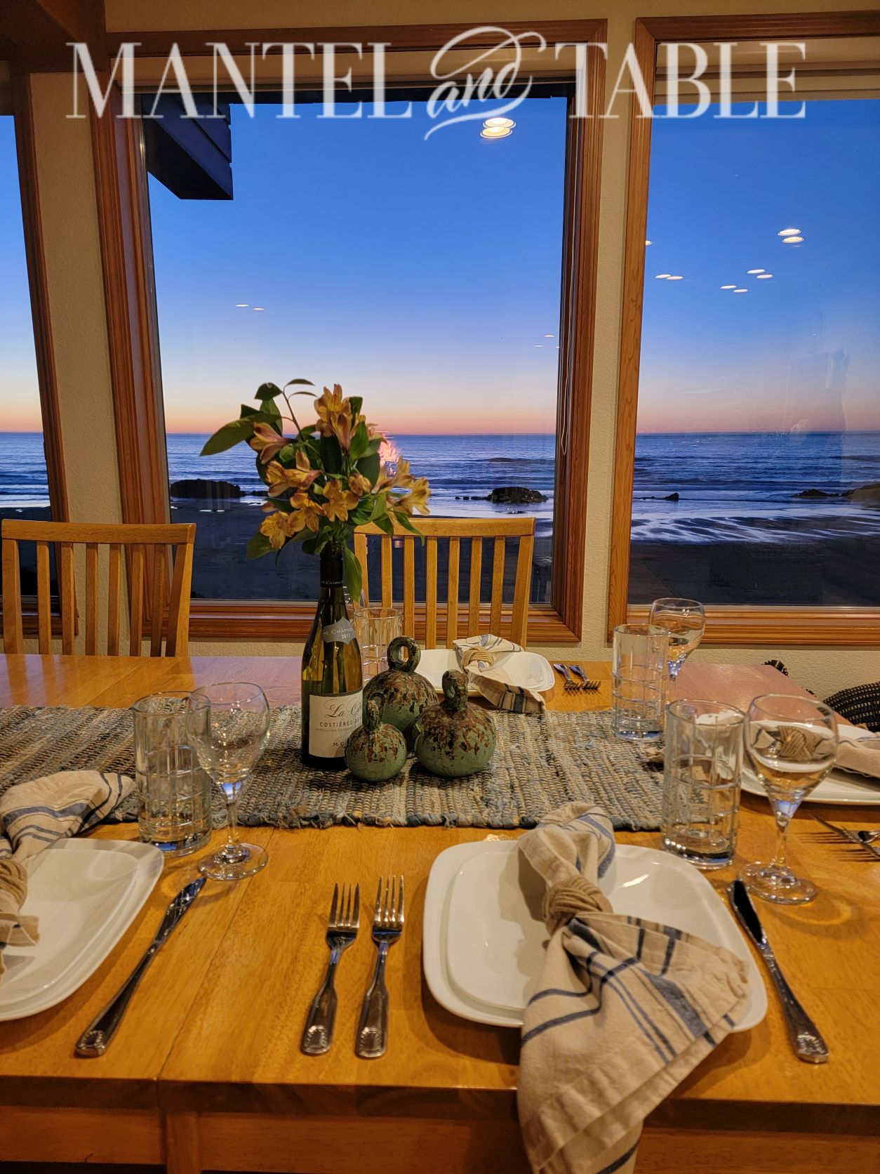 Set a beautiful table - beach tablescape with sunset view