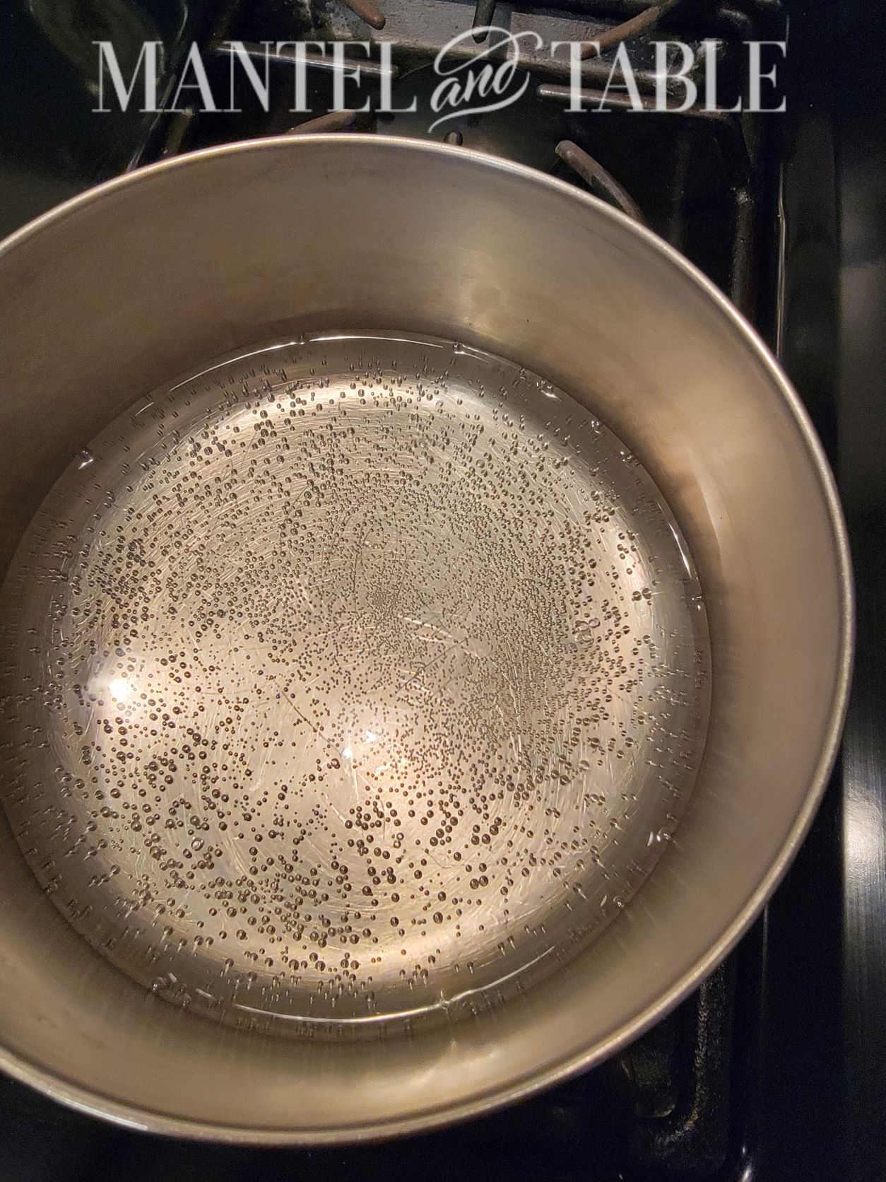 Pot of simmering water on the stove